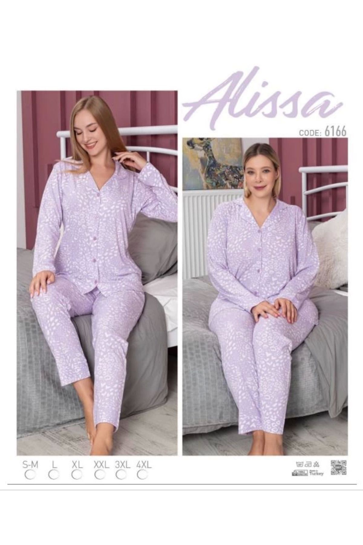 FTT SHOPPING MARKET Azze Alissa 6166 Önü Düğmeli Desenli Pijama Takımı