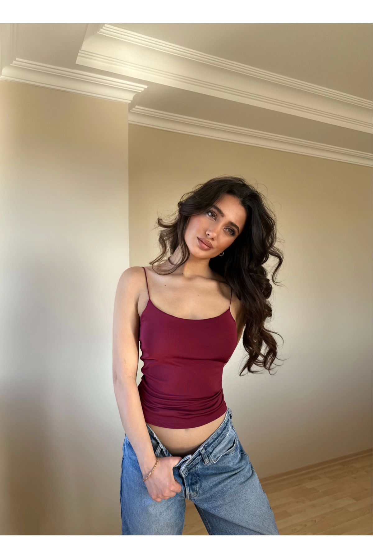 POLEXP Bordo ZRA Model Poliamid İp Askı Bluz