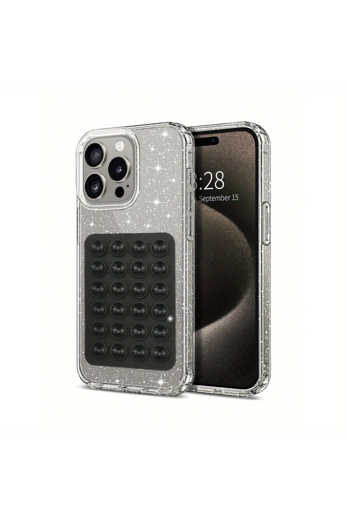 EDELFU iPhone 15 PRO için UYUMLU Simli Sert Sararmaz Şeffaf Kılıf, Telefon Tutacağı Vakum ve ince Kapak