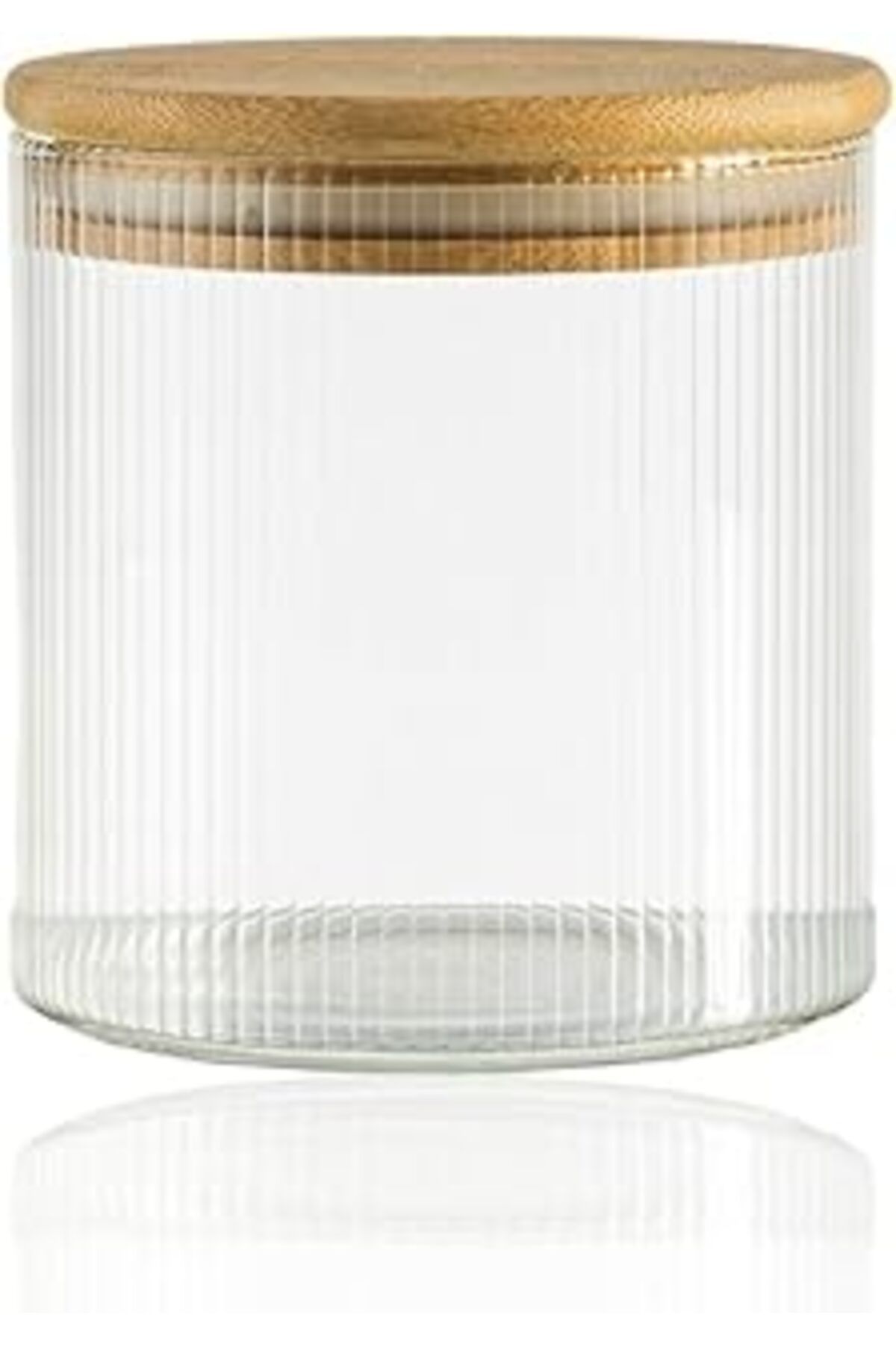 Mu Art 500 Ml Çizgili Kavanoz - Yuvarlak Ahşap Kapaklı Hava Geçirmez, Tatlı, Baharat, Gıda Saklama Kabı, K