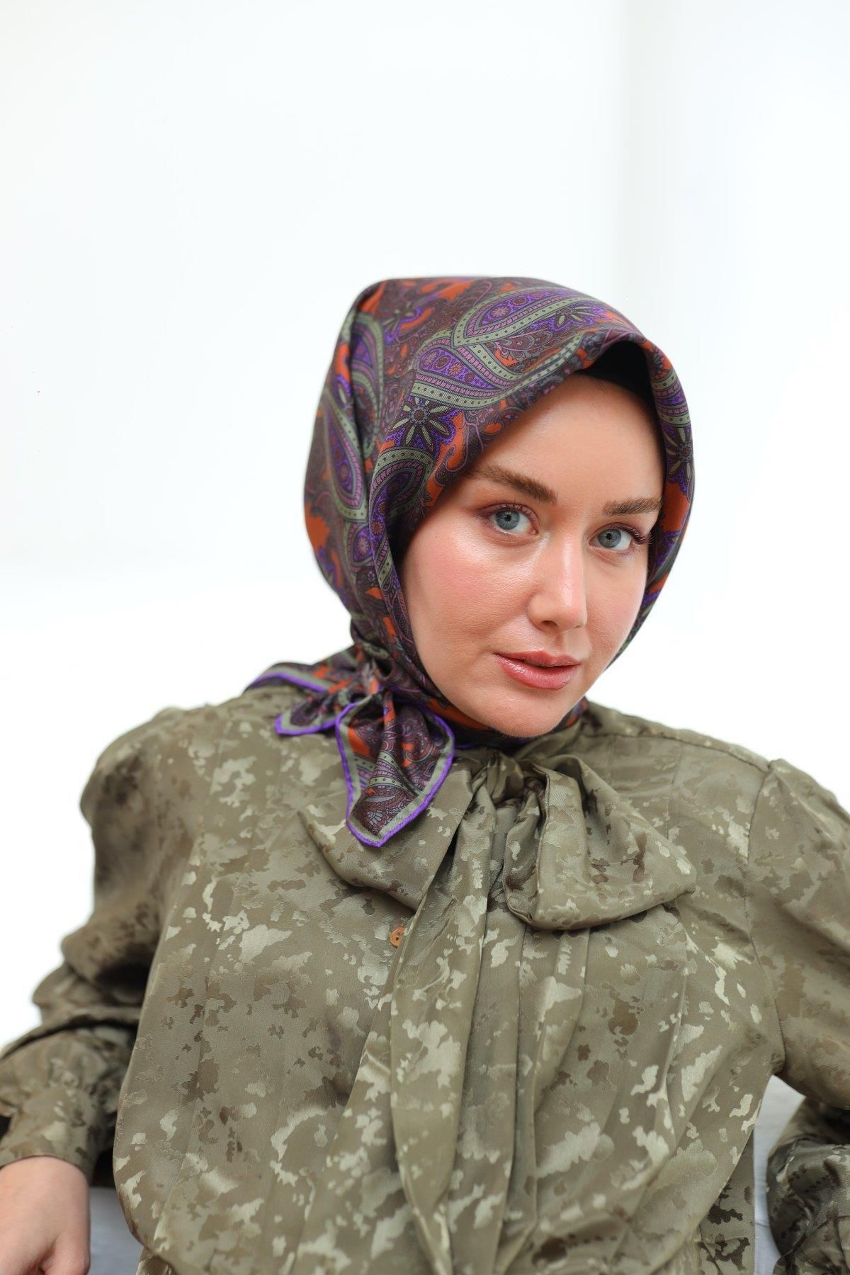 Silk Home Tarçın Yeşil Etnik Desen Saf İpek Tivil Dokuma Eşarp-11455-21-KVS0730