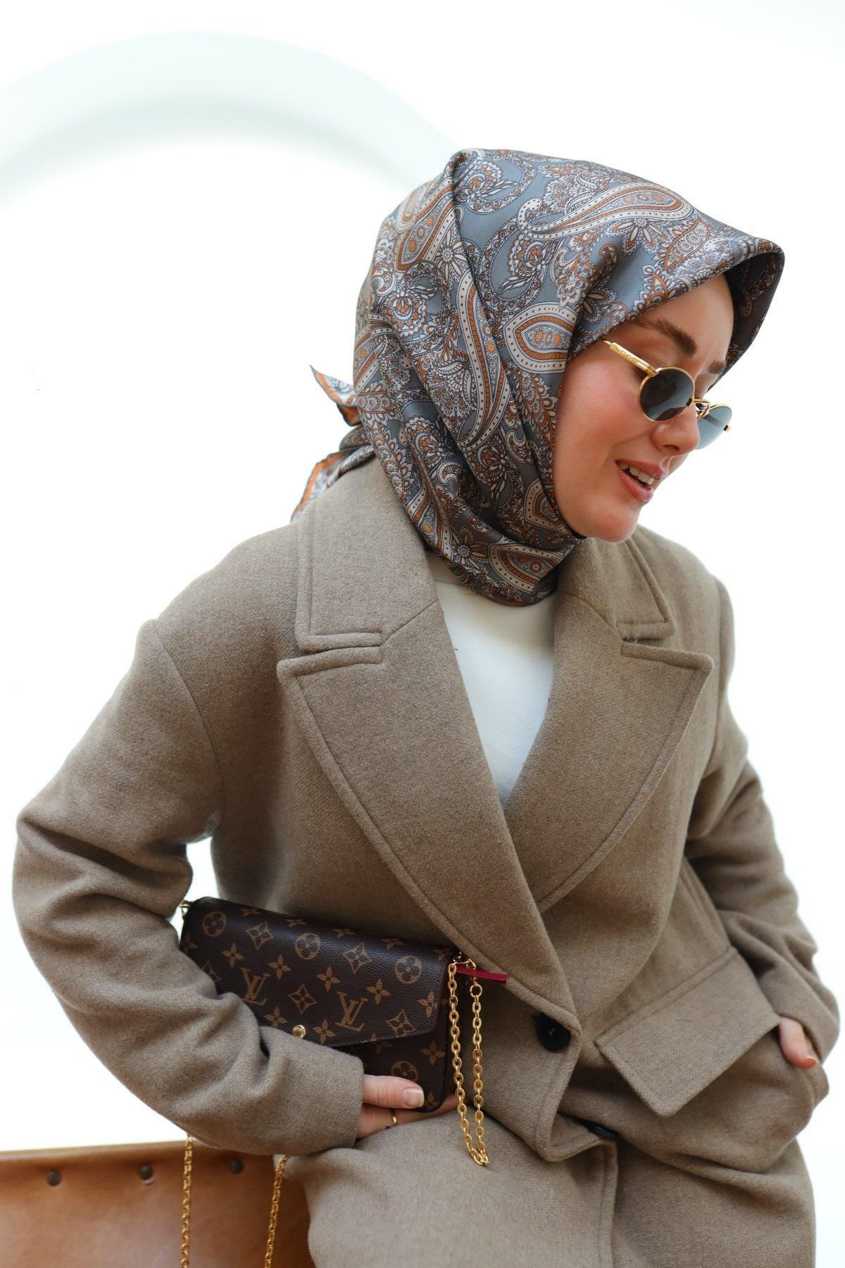 Silk Home Gri Etnik Desen Saf İpek Sura Dokuma Eşarp-11455-S35-KVS0734