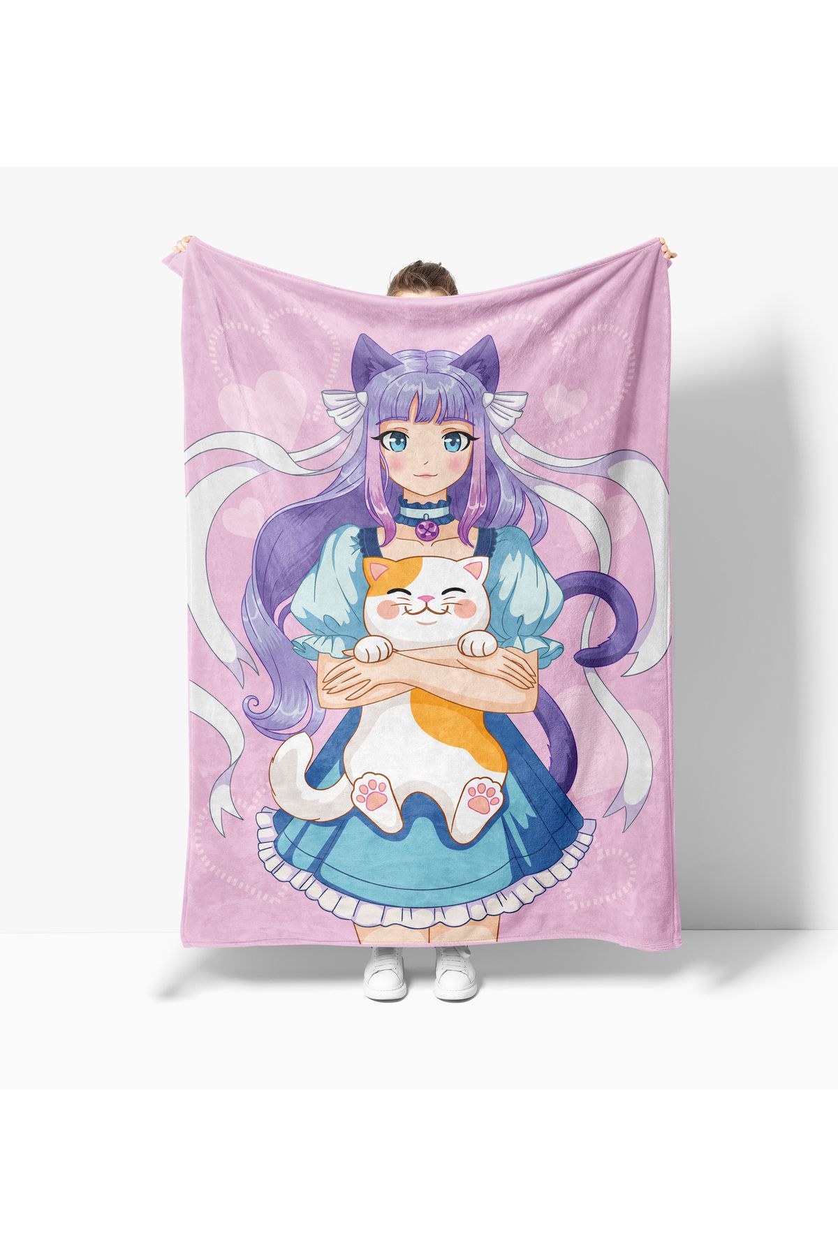 Erays Home Anime Sevimli Kız Desenli Baskılı Polar Battaniye Genç Polar Battaniye