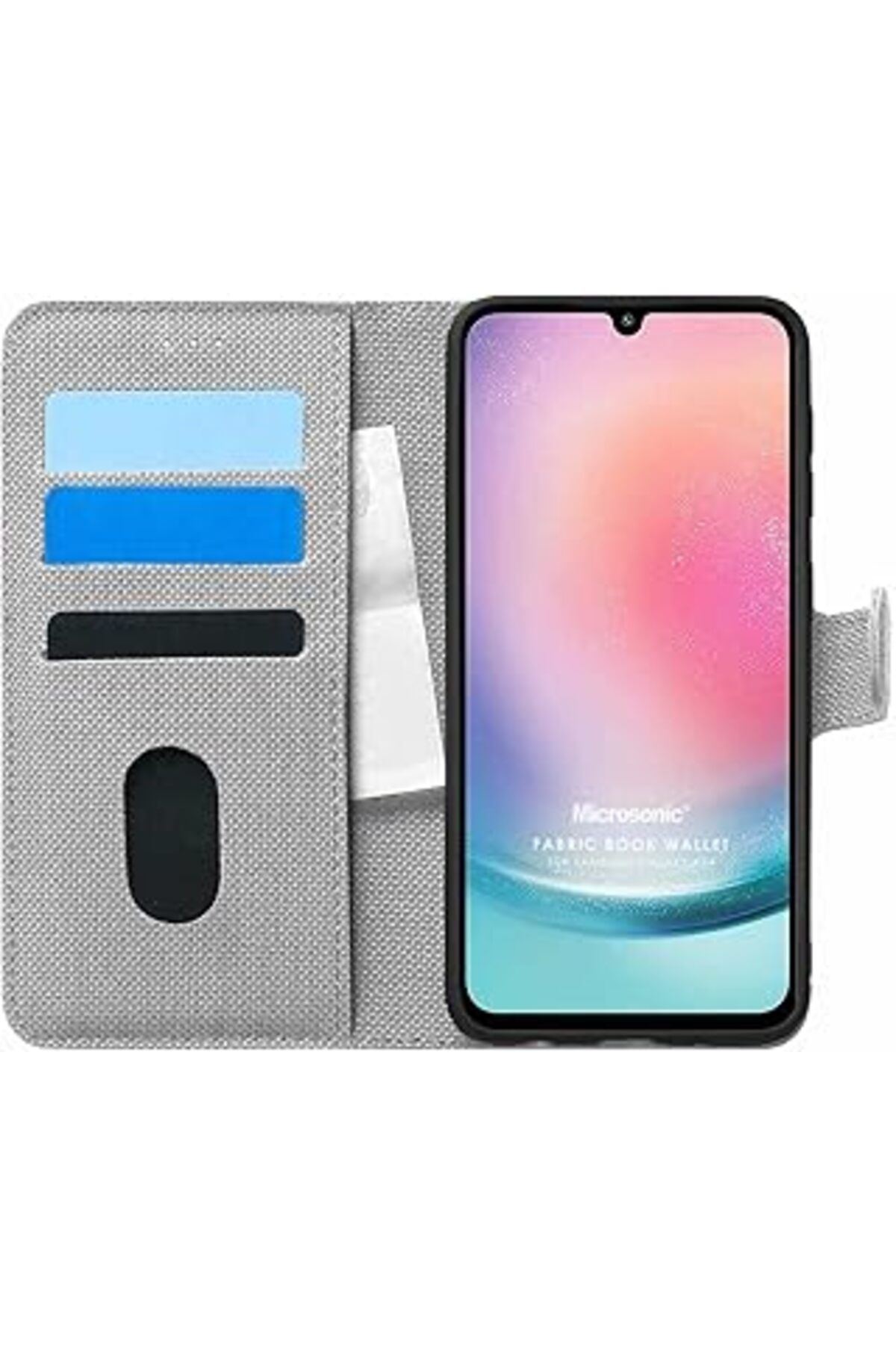Mu Art Galaxy A24 Kılıf Fabric Book Wallet Gri [Galaxy A24 Ile Uyumlu Kılıf - Gri]