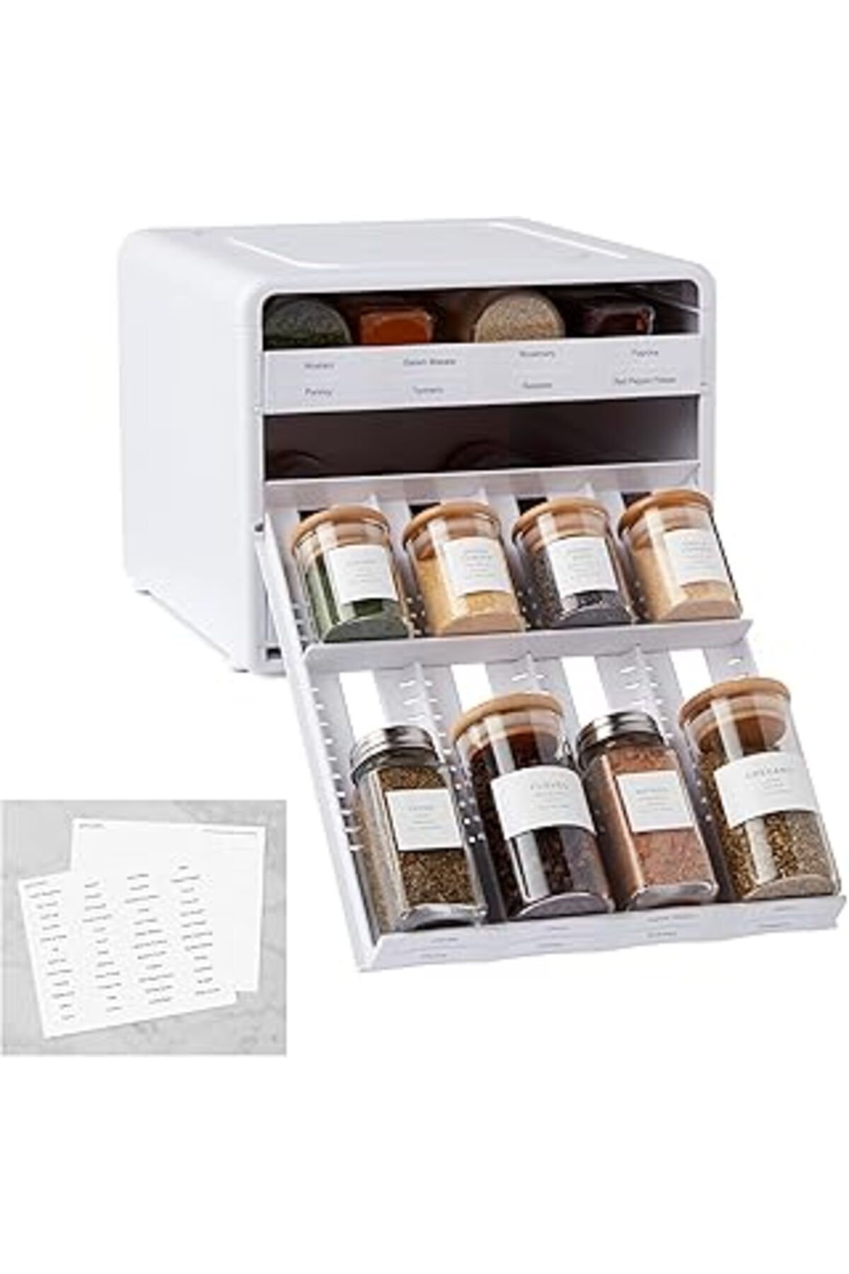 Mu Art Youcopia Spicestack Baharat Rafı, Ayarlanabilir, 24 Şişe, Beyaz