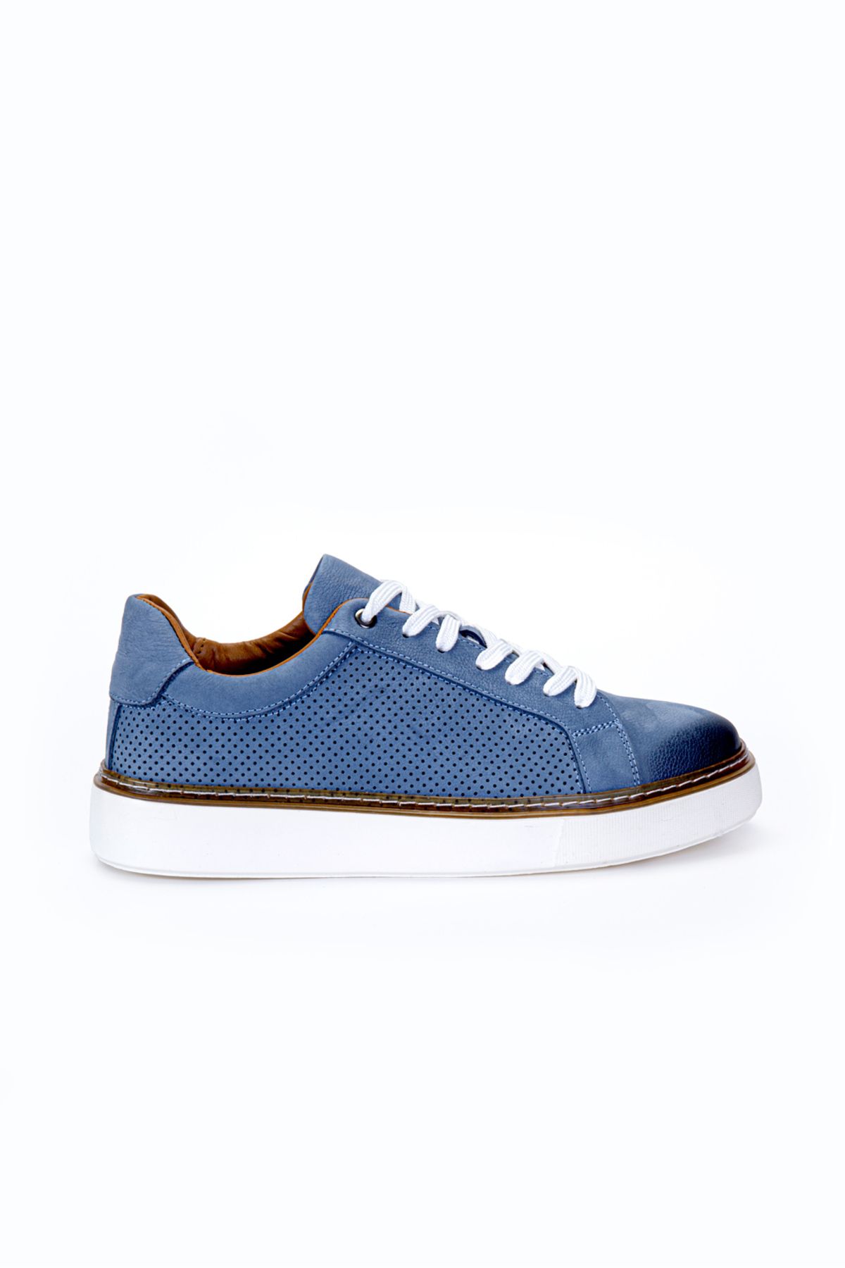 Vantaggio Luzero Mavi Nubuk %100 Hakiki Deri Delikli Erkek Sneaker Ayakkabı
