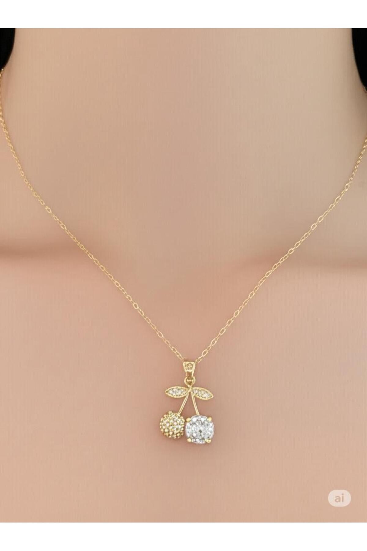 magische Gold renk kiraz desen taşlı kolye hediye