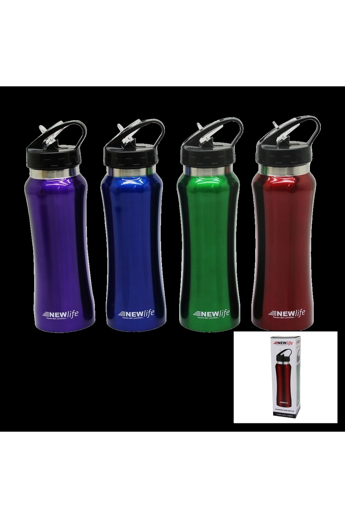 feminight Sporcu Pipetli 650ml Metal Renkli Suluk Matara