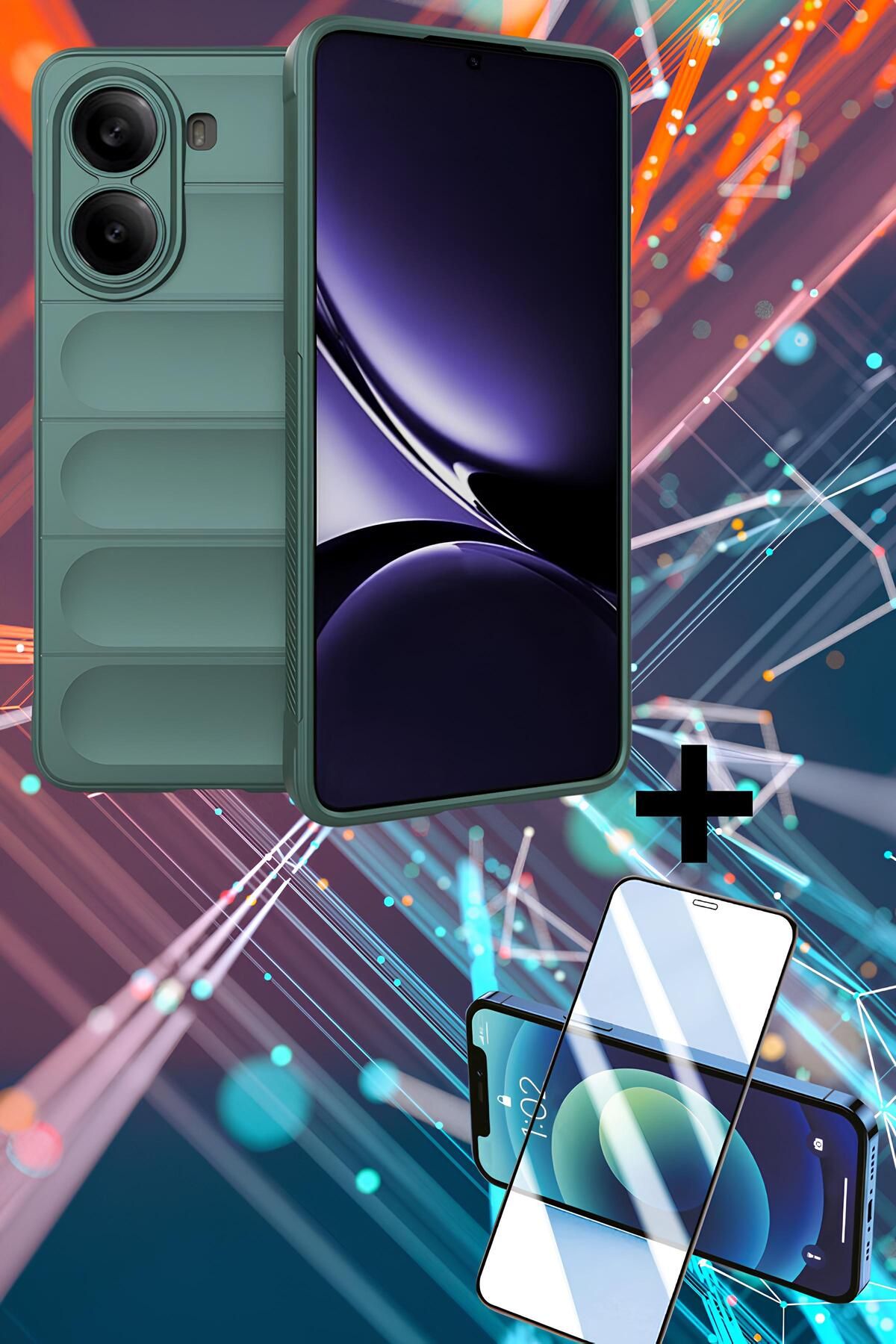 Hatreds Xiaomi Poco X7 Pro Kılıf Elde Kaymaz İçi Kadife Dalgalı Tasarım Silikon Kapak + Ekran Koruyucu