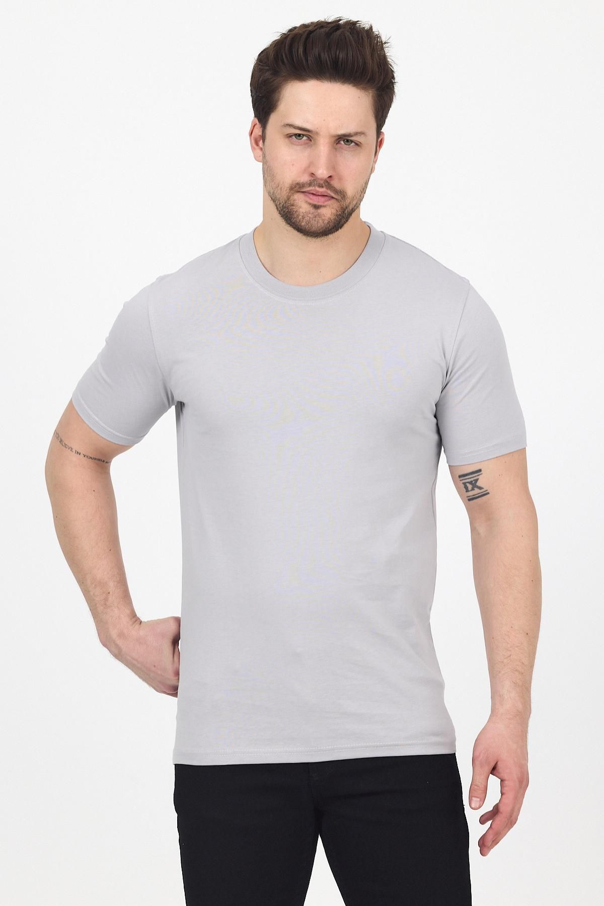 DAMGA JEANS-Ανδρικό βαμβακερό λαιμόκοψη με κοντό μανίκι στενή καλοκαιρινή κρέμα - Μαύρο - Γκρι Πακέτο με 3 βασικά μπλουζάκια 4