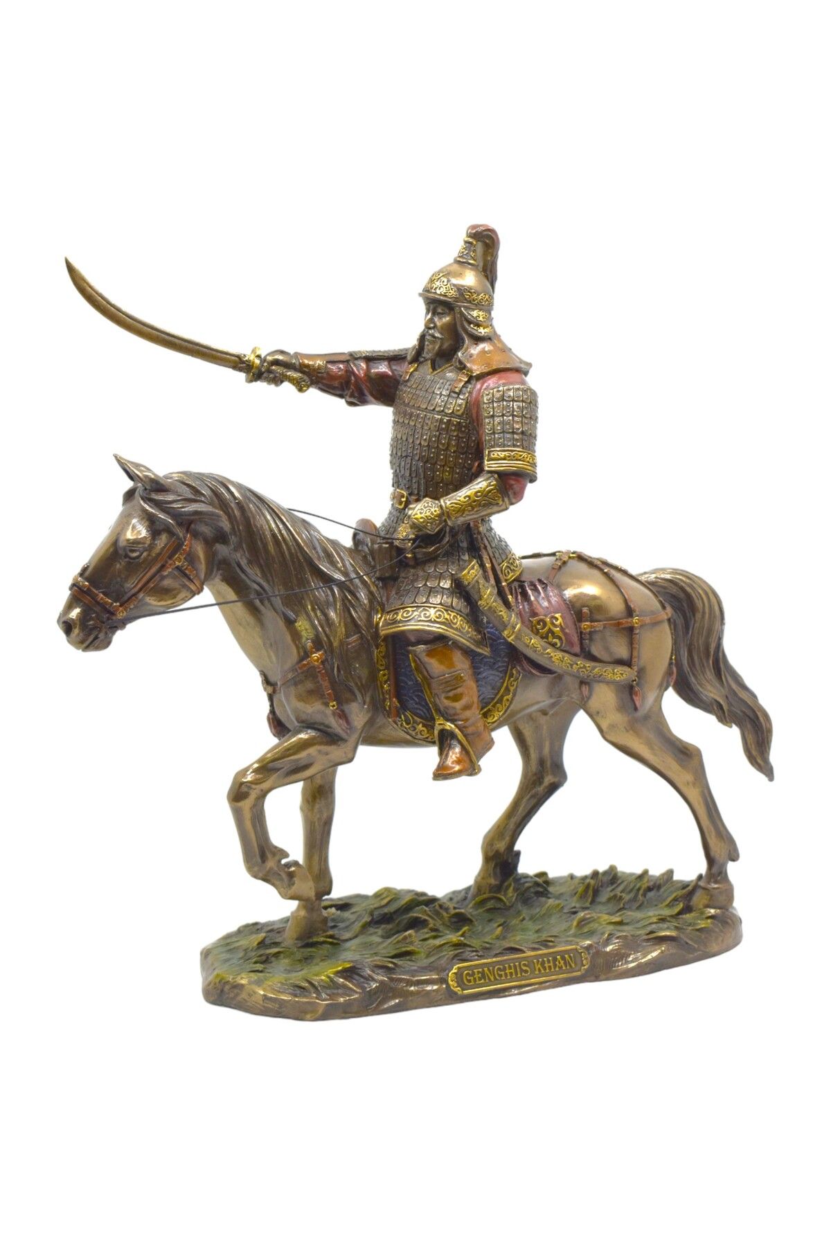 AYDINARTSHOP Veronese Cengiz Han Atlı Heykeli – Bronz Tarihi Figür Biblosu (Moğol İmparatoru Koleksiyon Objesi)