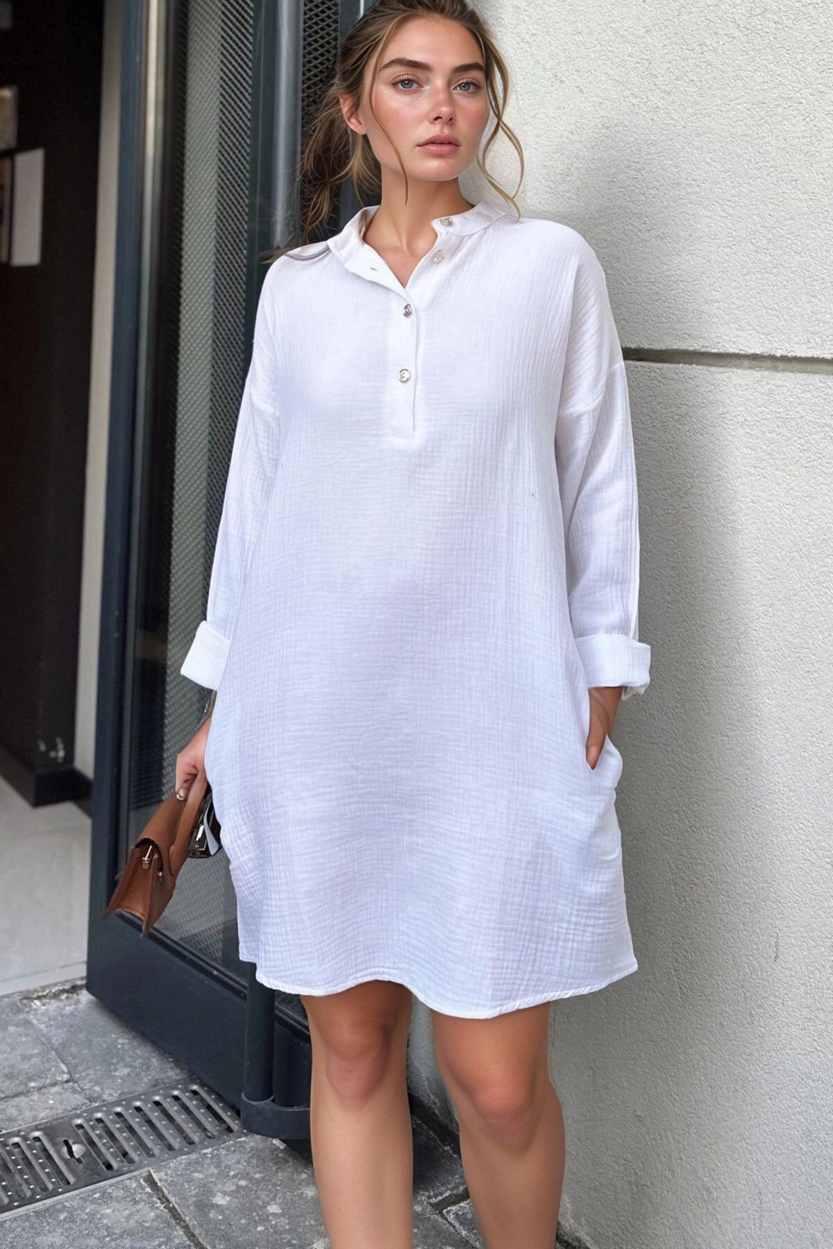 bacc Beyaz Oversize Mini Elbise BCBSK-25700-3520