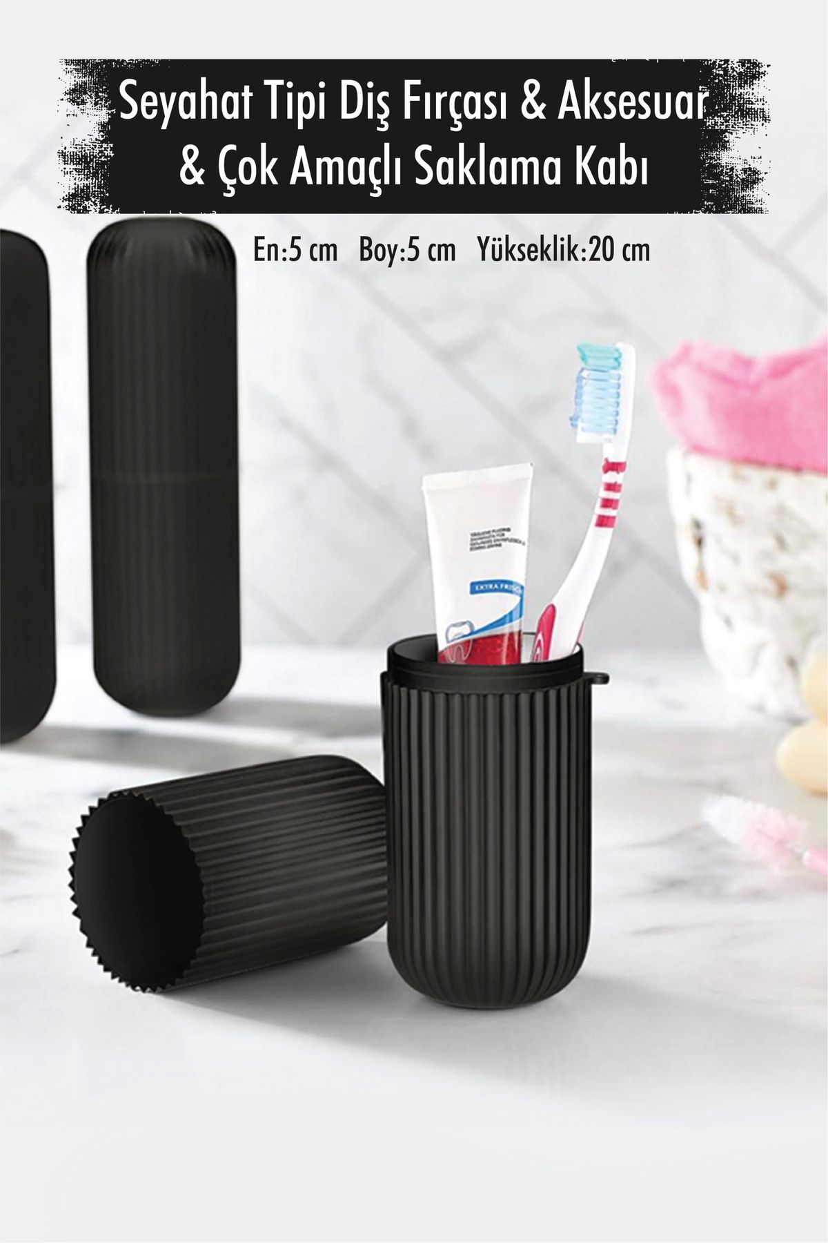 FTT SHOPPING MARKET Siyah Seyahat Tipi Diş Fırçası & Aksesuar Kutusu & Çok Amaçlı Saklama Kabı