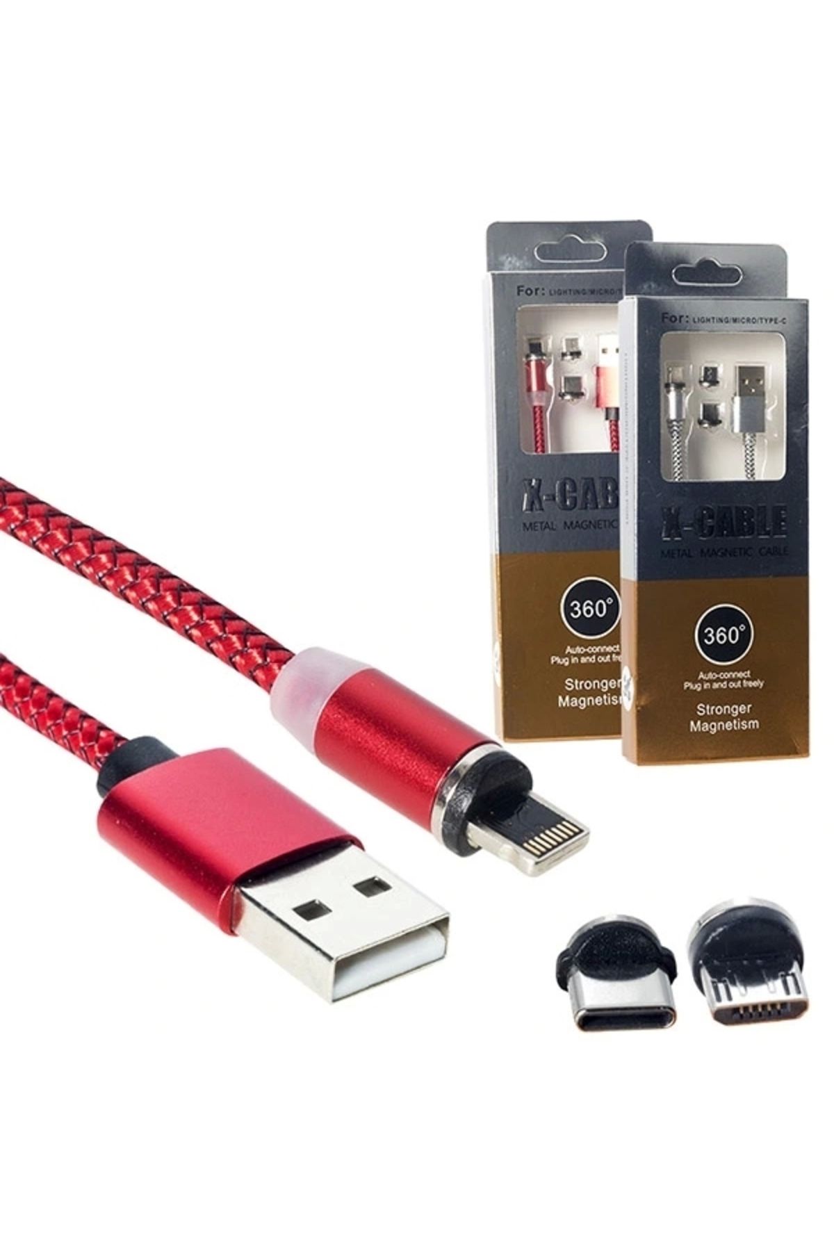 STOREMAX MIKNATISLI DEĞİŞTİRİLEBİLİR TYPE-C-LIGHTINING-SAMSUNG UÇLU ÖRGÜLÜ METAL ŞARJ VE DATA KABLOSU MANYETİ