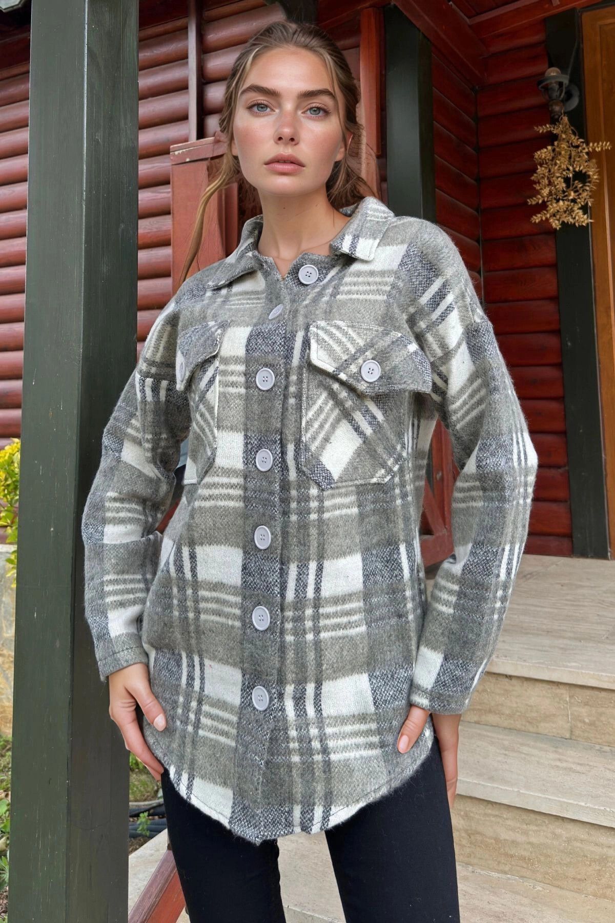 bacc Haki Oversize Uzun Kollu Gömlek BCBSK-25700-3685