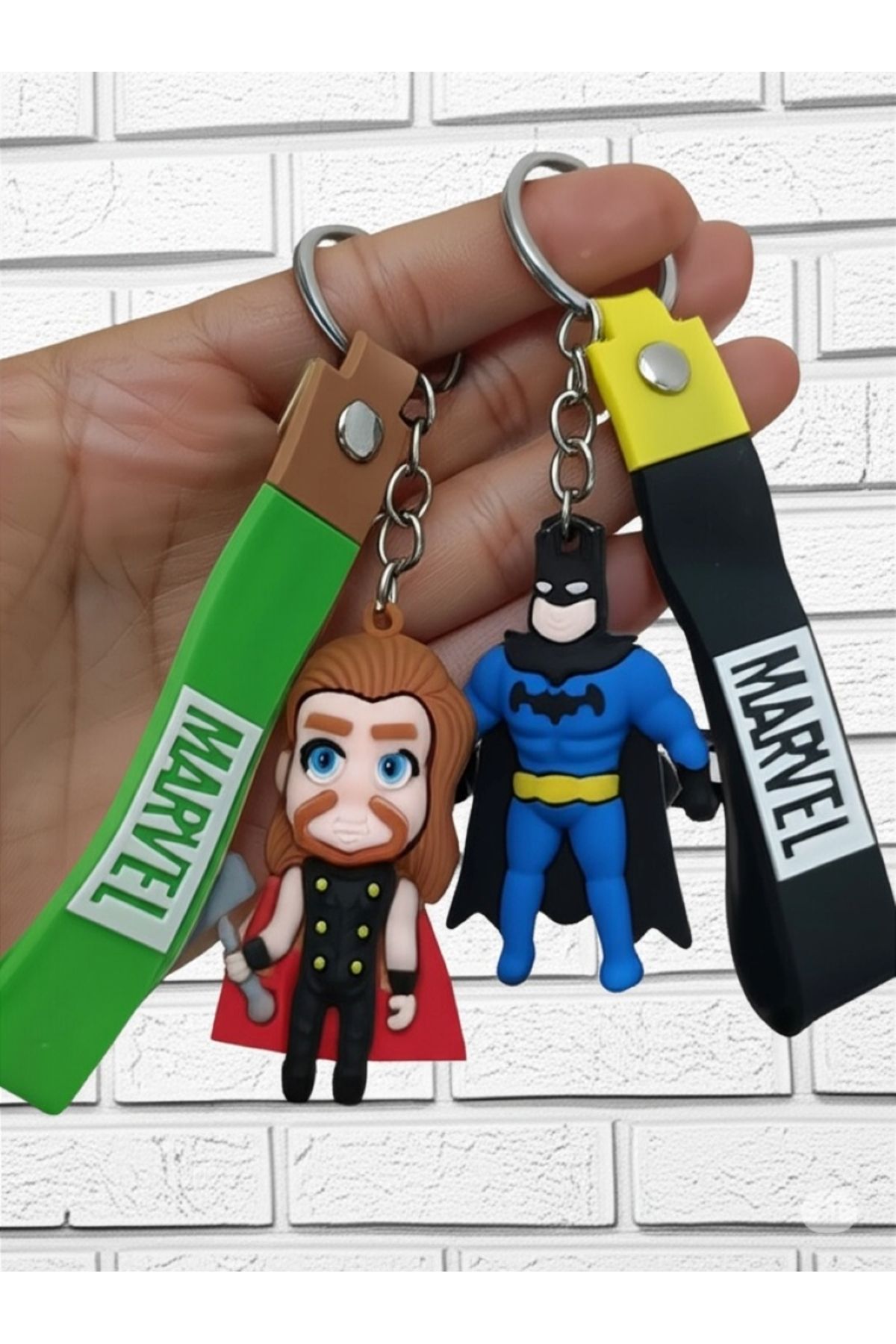 Mimi Aksesuar 2'li Marvel Kahraman Batman ve Thor 3D Silikon Anahtarlık & Çanta Aksesuarı Hediye Arkadaş