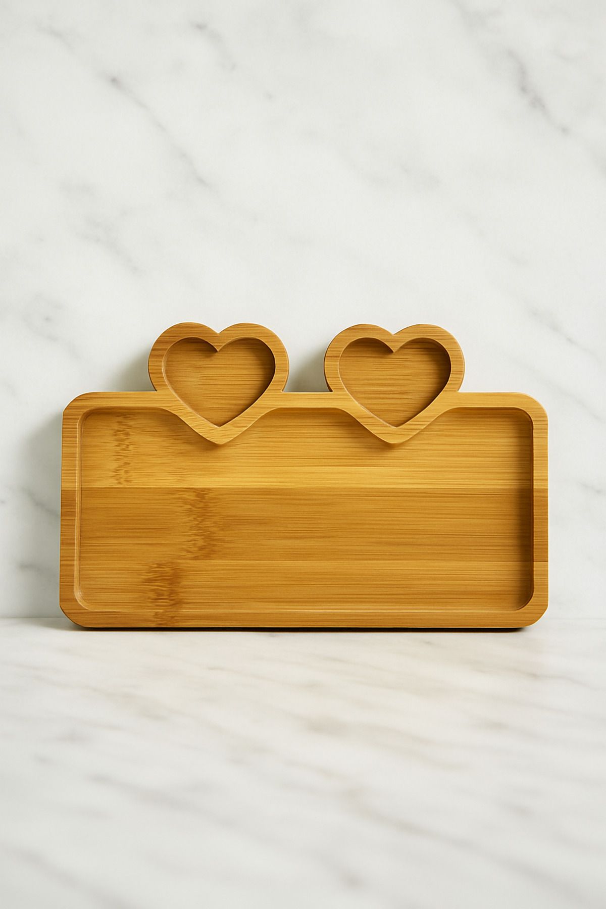 wellhome Bambu Sunum Tabağı 25x13cm-Kalpli Bölmeli Kahvaltı & Kahve Sunum Tepsisi |Doğal Ahşap Servis Tablası