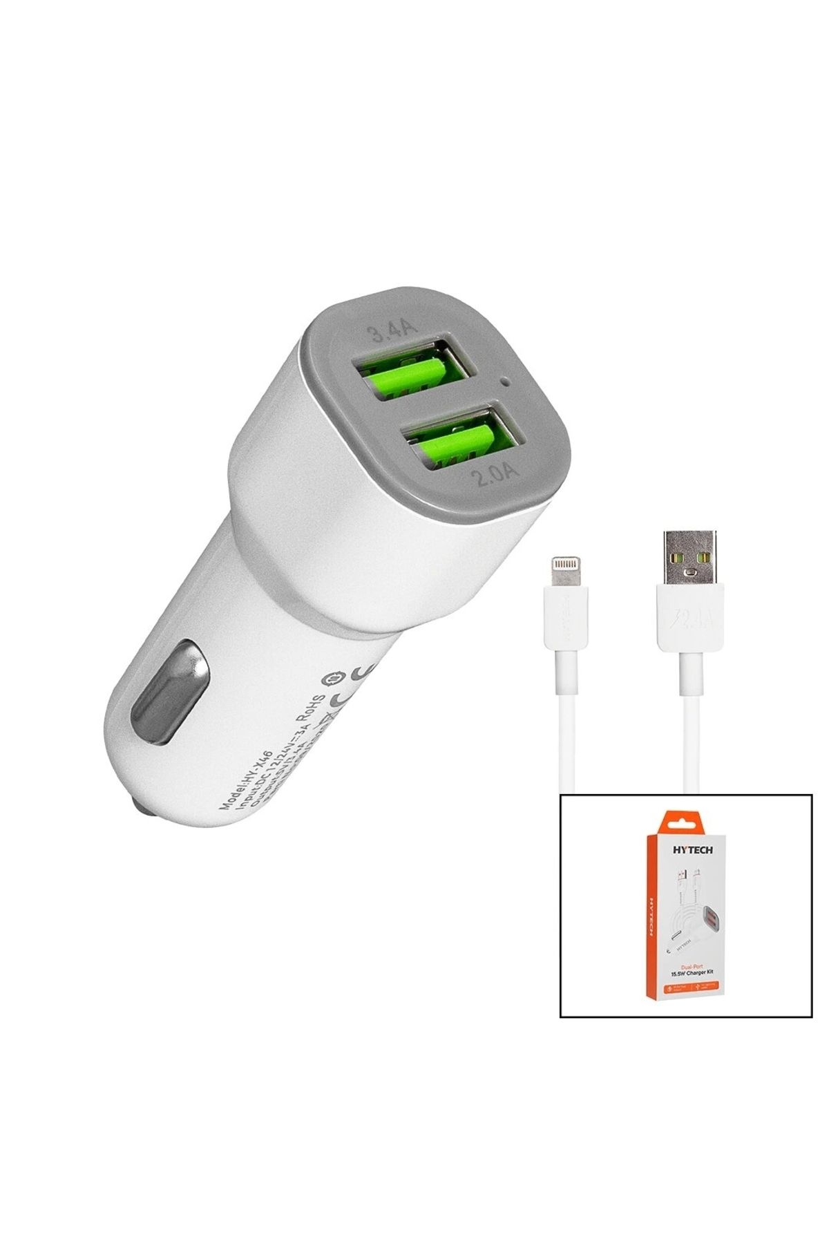 STOREMAX İPHONE - KABLOLU OTO - ARAÇ ÇAKMAKLIK ŞARJ BAŞLIK SET 3.1A - 155W - 1MT KABLO HY-X44 (5047)