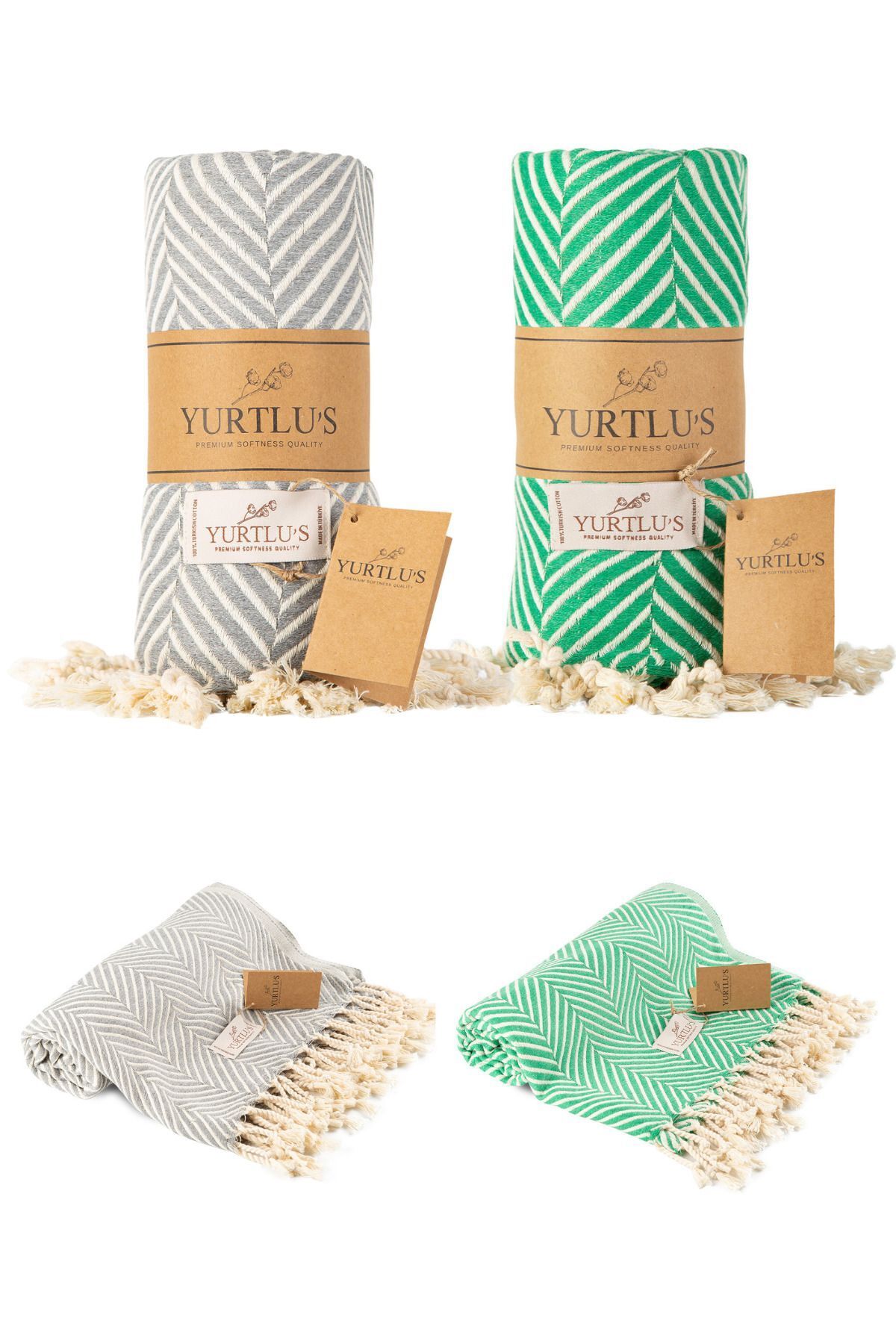 YURTLUS 2 Adet - %100 Pamuk Peştemal, Plaj Havlusu, Banyo Havlusu, 95x180 Cm , Yumuşak, Üstün Kalite, SPA