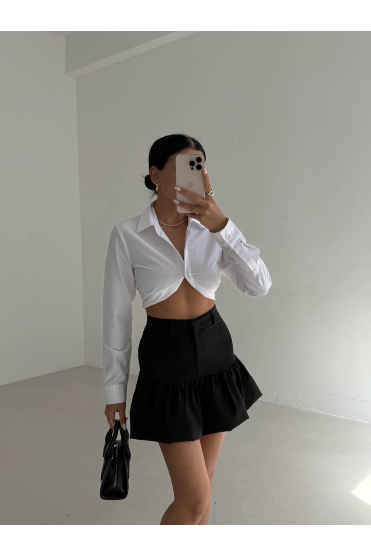 Castivo Fashion Volan Detaylı Yüksek Bel Mini Kadın Etek