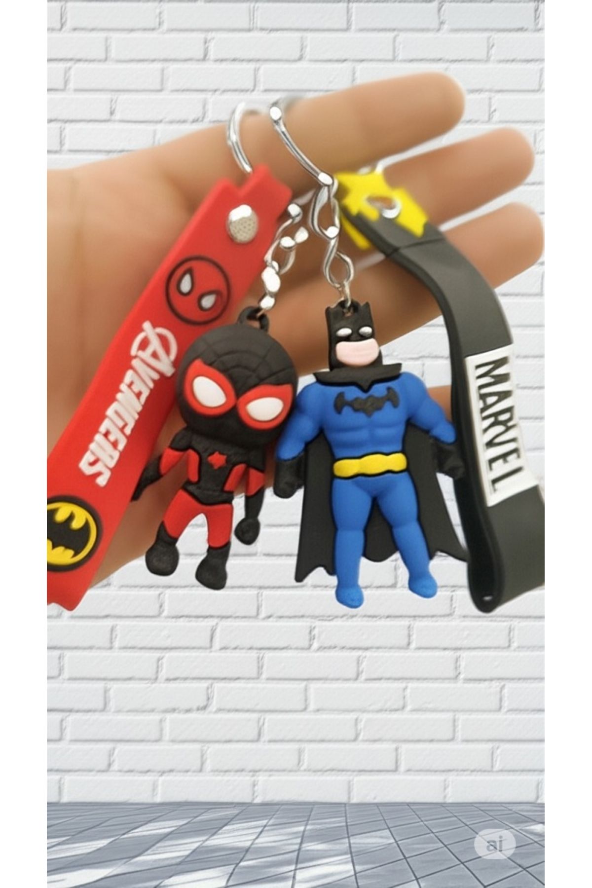 Mimi Aksesuar 2'li Avengers ve Marvel Süper Kahraman Örümcek Adam & Batman 3D Silikon Anahtarlık Çanta Aksesuarı