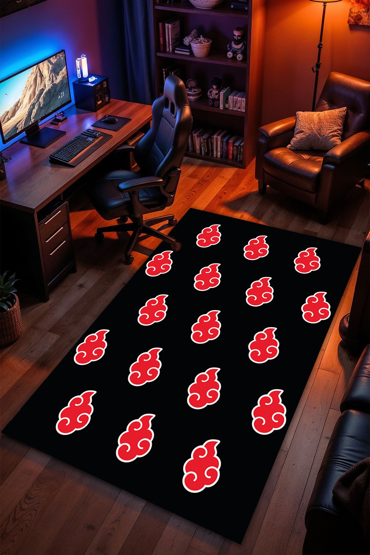 Charmbi Naruto Akatsuki Desenli Kaymaz Taban Makinede Yıkanabilir Gaming Oyuncu Gamer Genç Odası Halısı