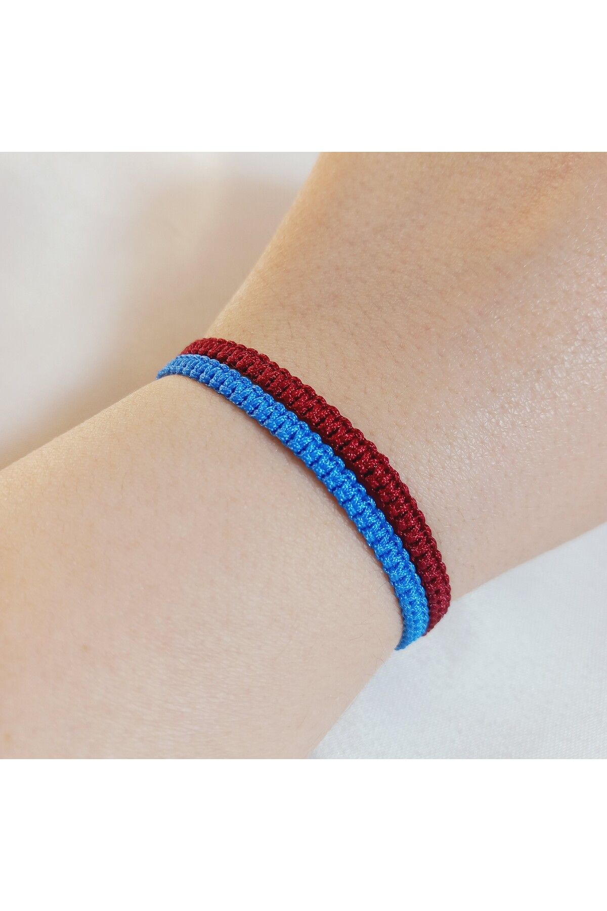 Crystal Atelier 2'li Bordo Mavi Unisex Taraftar Makrome Örgü Bilekliği-Taraftar Bileklik-Hediyelik Bileklik