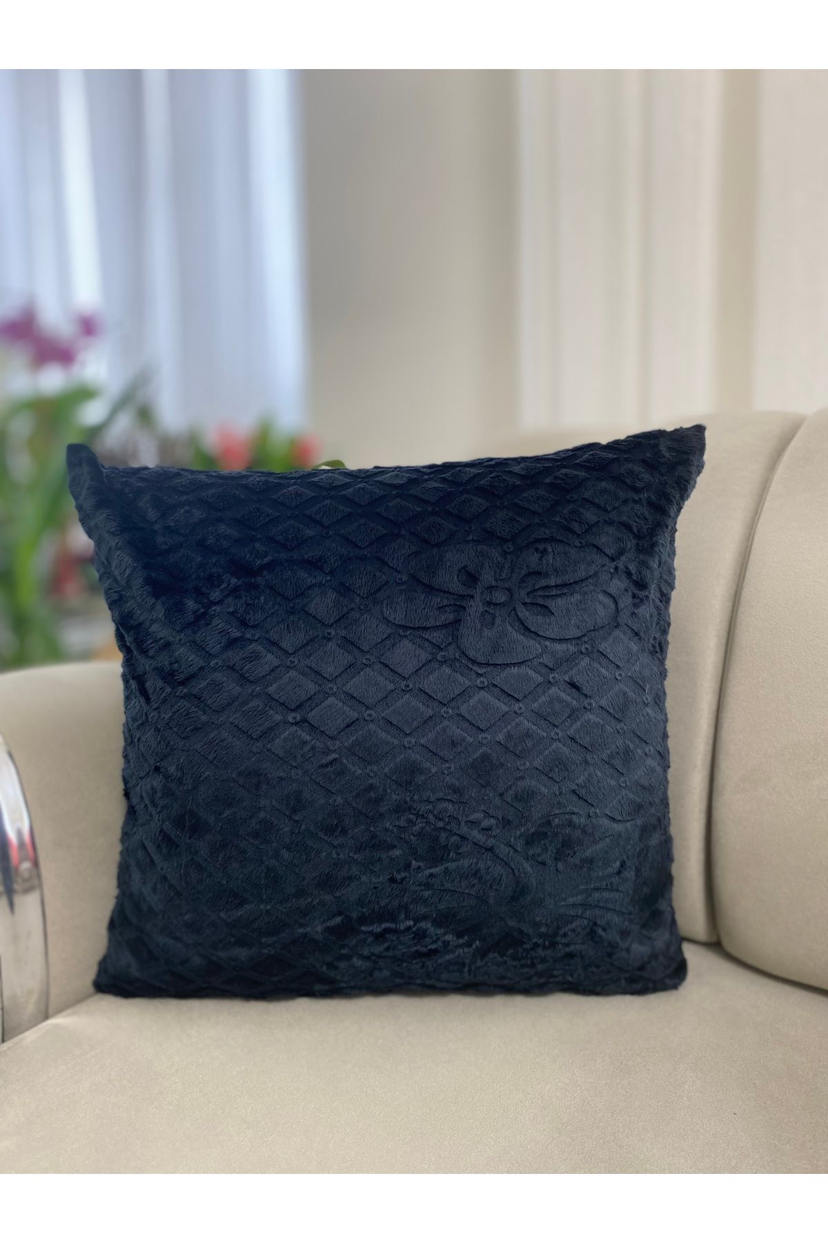 Parla Life Siyah Renk Peluş Yumuşacık Kırlent Kılıfı 40x40 cm
