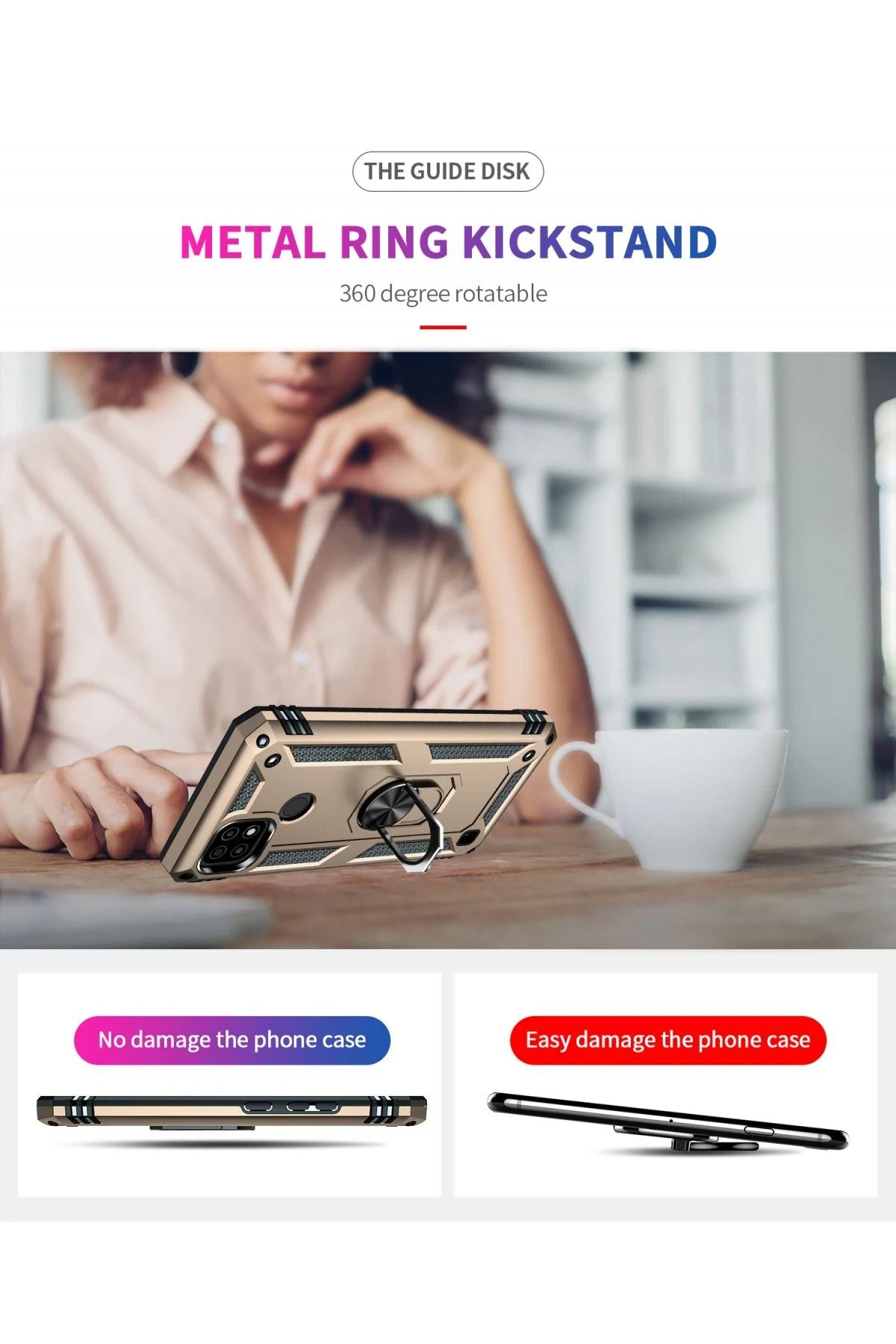 NewFace Realme C21 Kılıf Sofya Yüzüklü Silikon Kapak - Gold MRAYD