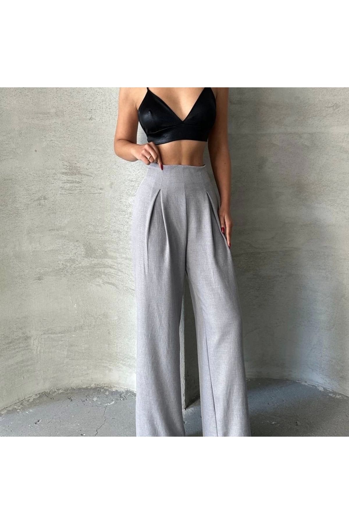 BYB MODA TASARIM Pileli keten pantolon s255046
