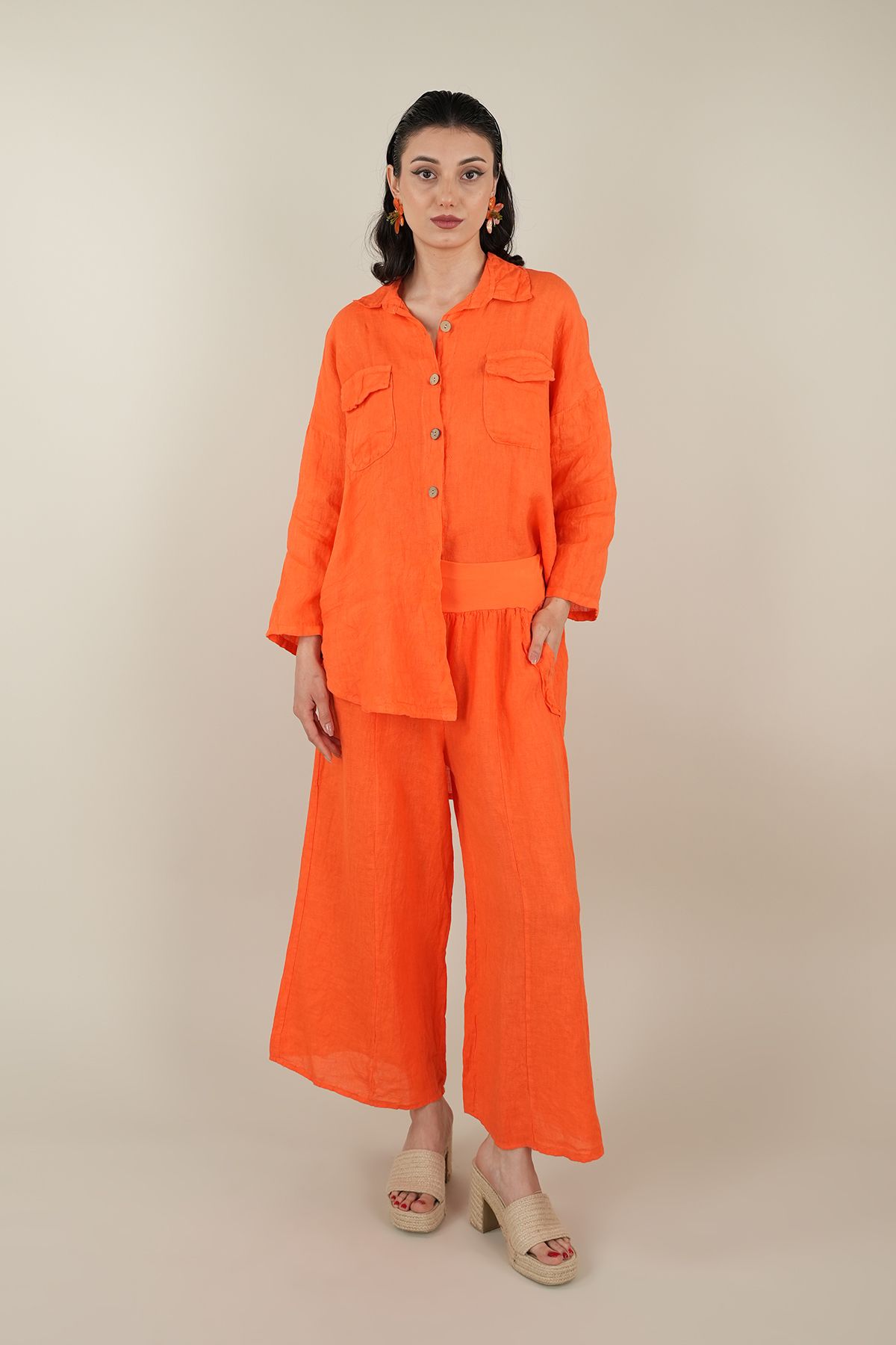 Ranasubaşı Orange Model Keten Gömlek Takım