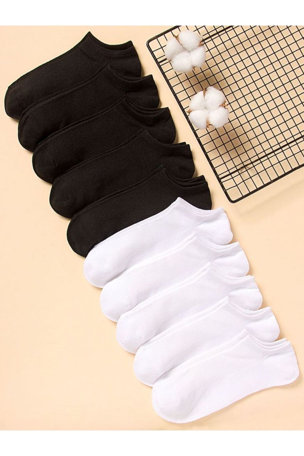 peru moda 10'lu Beyaz Siyah Basic Patik Bilek Çorap