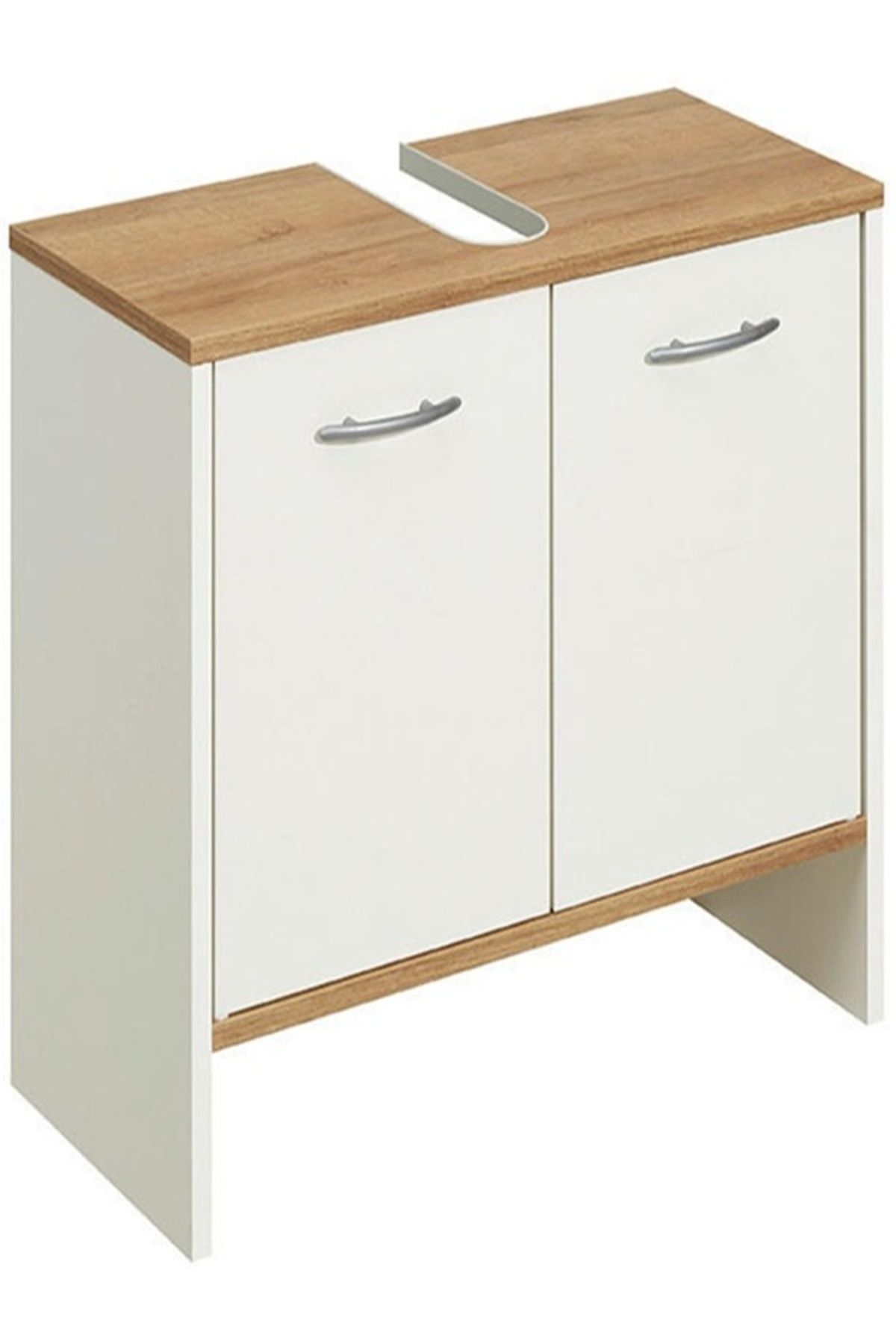YURKUR MOBİLYA Modern Beyaz Ceviz Renk Lavabo Altı Banyo Dolabı Ayaklı Lavabo Dolabı