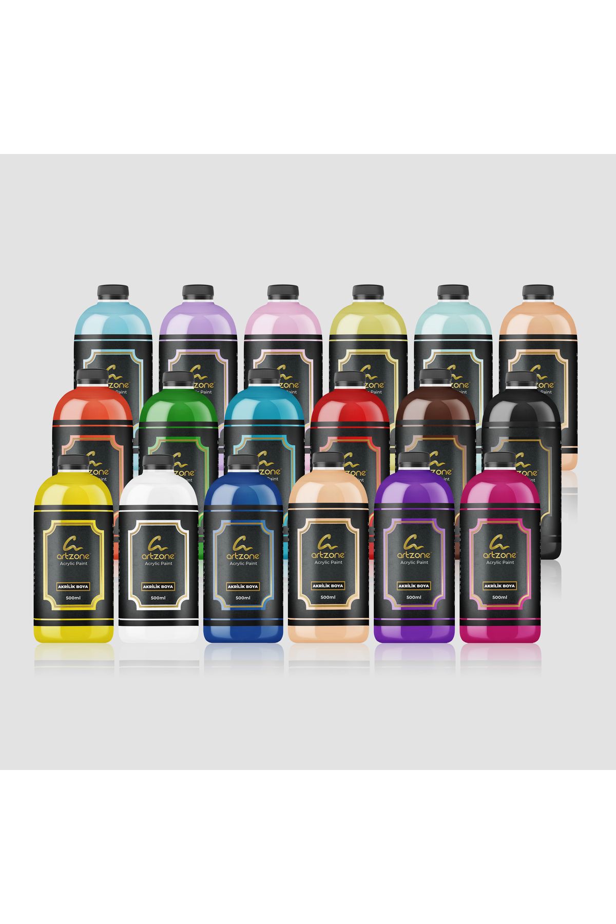 Artzone Akrilik Boya Seti - Tüm Renkler 18 Renk x 500ml + Fırça Hediyeli