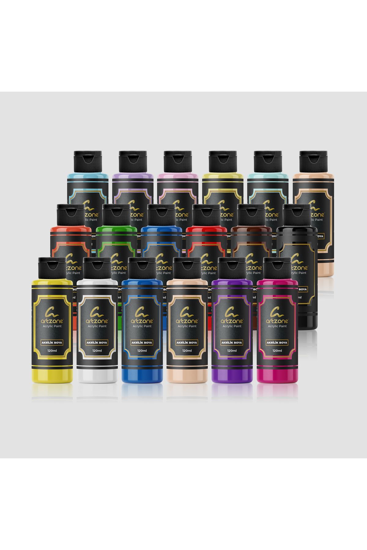 Artzone Akrilik Boya Seti 18 Renk x 120ml. (Palet ve 2 Fırça Hediye)