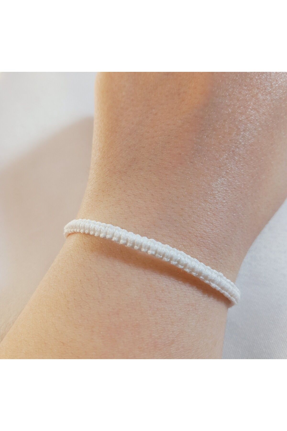 Crystal Atelier Unisex Beyaz Makrome Örgü Asansörlü Ayarlanabilir Bileklik-Hediyelik Bileklik-İp Bileklik