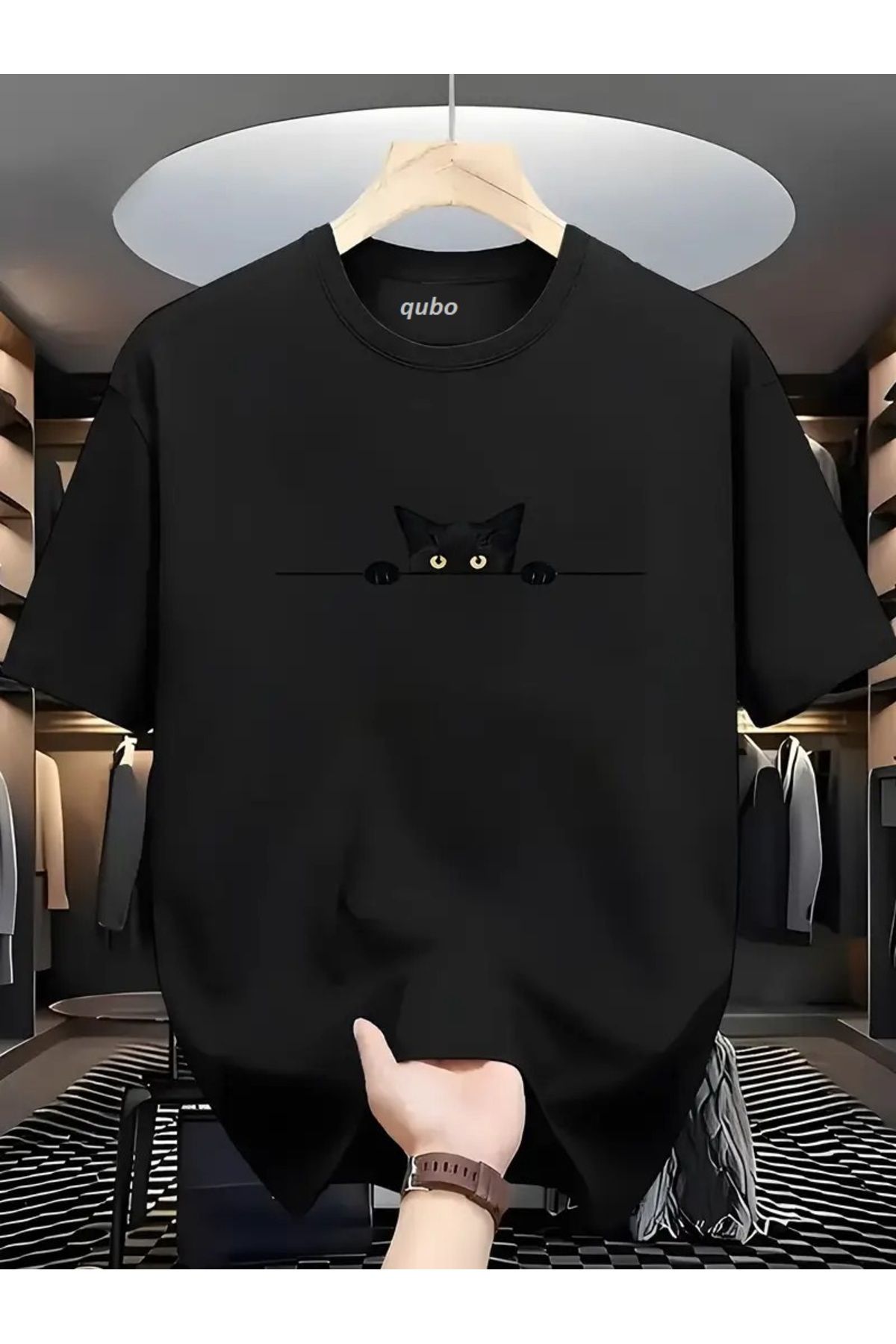 qubo sportswear & company qubo Unisex Oversize Baskılı Pamuklu Bisiklet Yaka Kısa Kollu SİYAH T-shirt