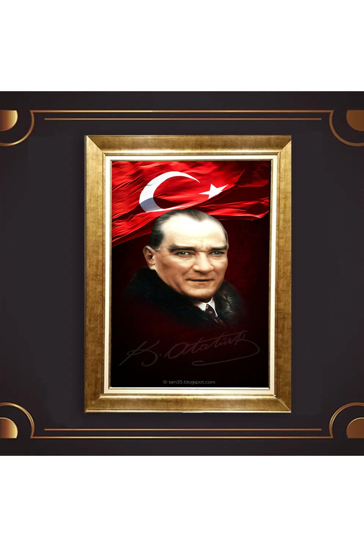 giyense ÖZEL TASARIM ÇERÇEVELİ PASPARTULU ATATÜRK TABLO A481
