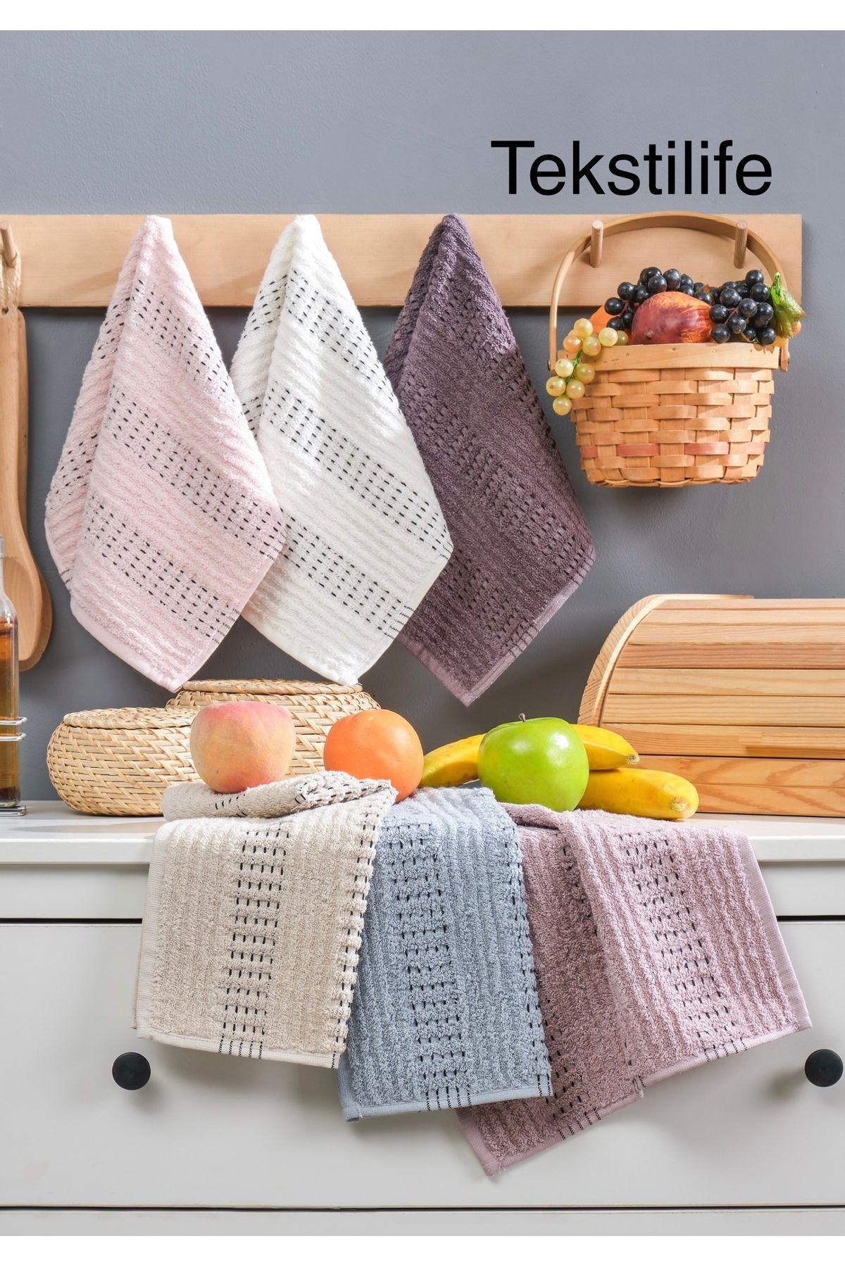 BF Home Collection Hena 6'lı 30x50 Cm El ve Yüz Havlu Seti Mutfak Havlusu