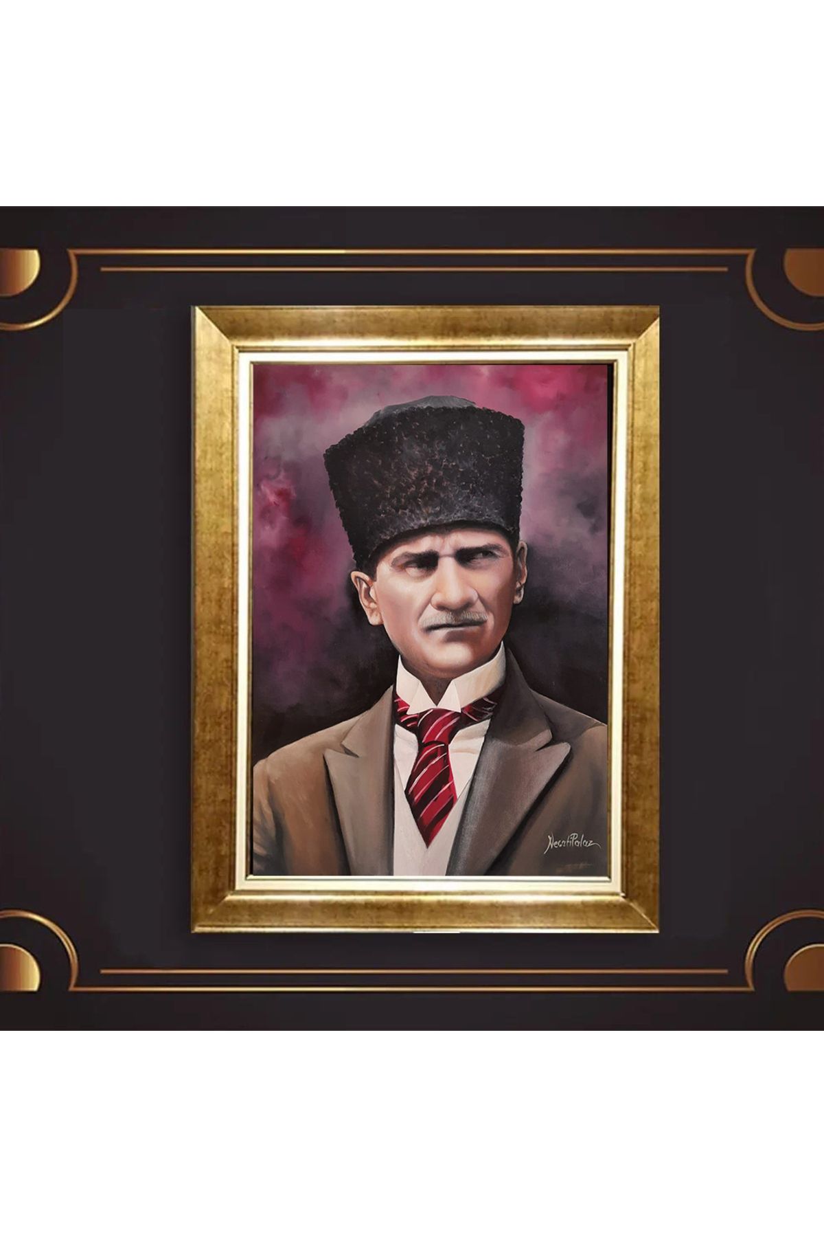 giyense ÖZEL TASARIM ÇERÇEVELİ PASPARTULU ATATÜRK TABLO A578