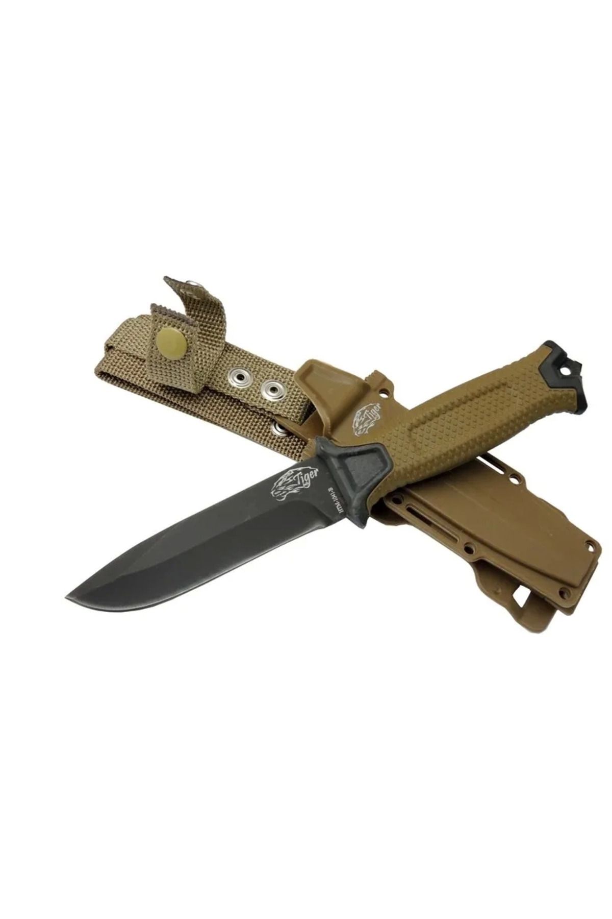 Belle Fusion Tiger Tactical Htm 1041 B Kahverengi Outdoor / Survival Bıçak 27cm - Kauçuk Sap, Kılıflı, Kutulu
