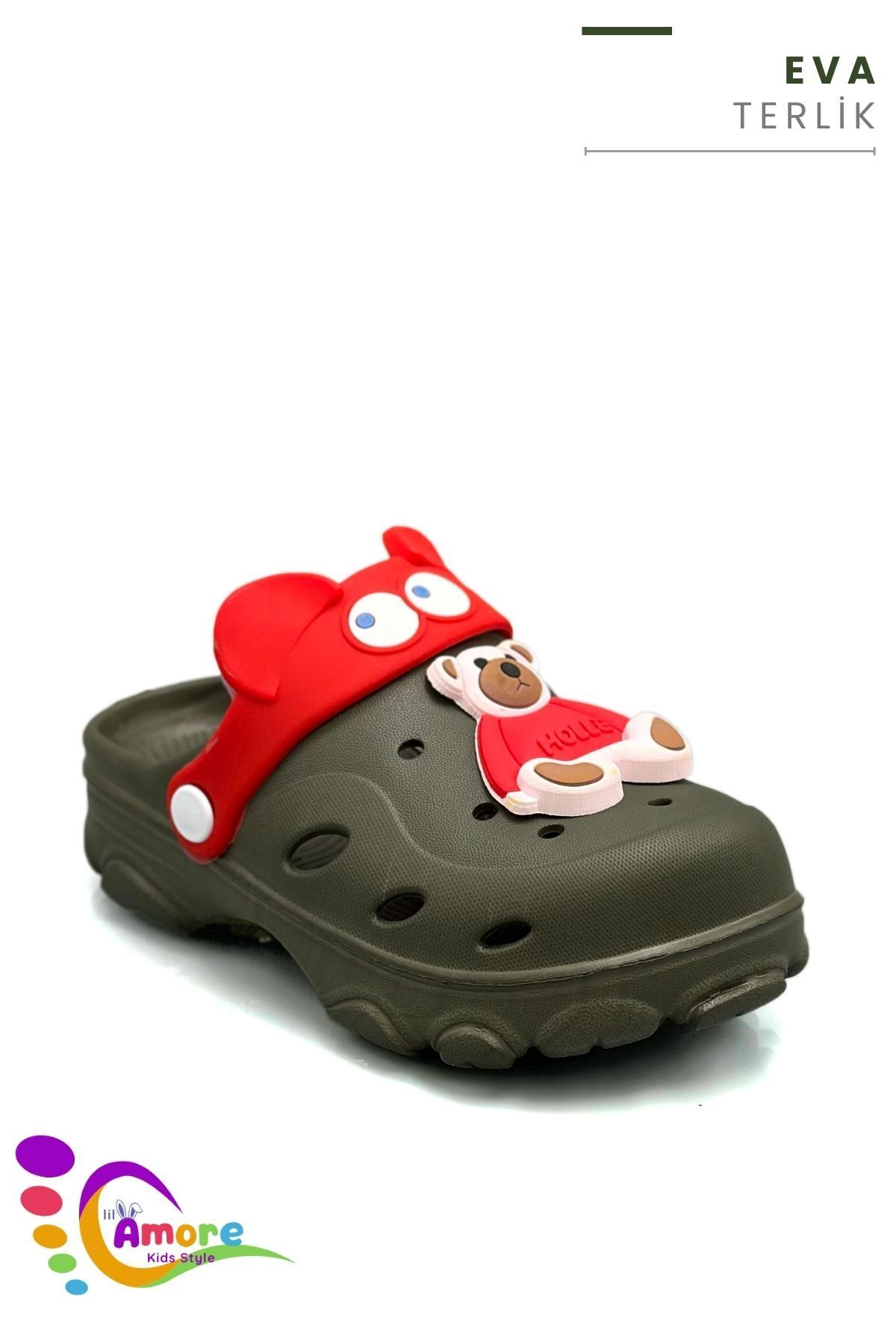 sermoda-Eyeglasses Pattern Teddy Bear Eva Kids Beach Pool Slippers Sabo Slippers Khaki Red 3