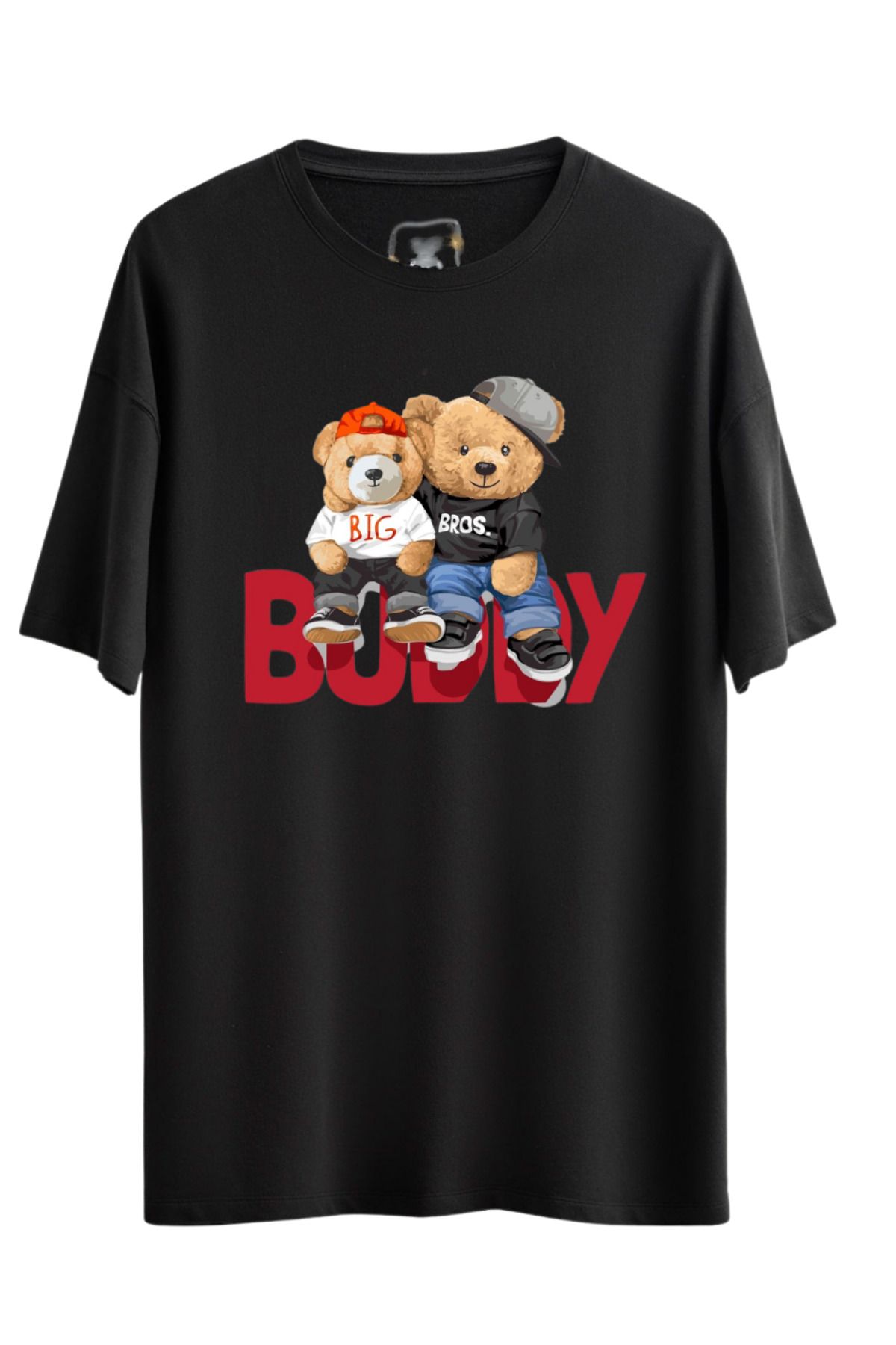 MODA BOL KESİM TEDY BODDY BASKILI OVERSİZE OMUZU DÜŞÜK T-SHİRT %100 PAMUK