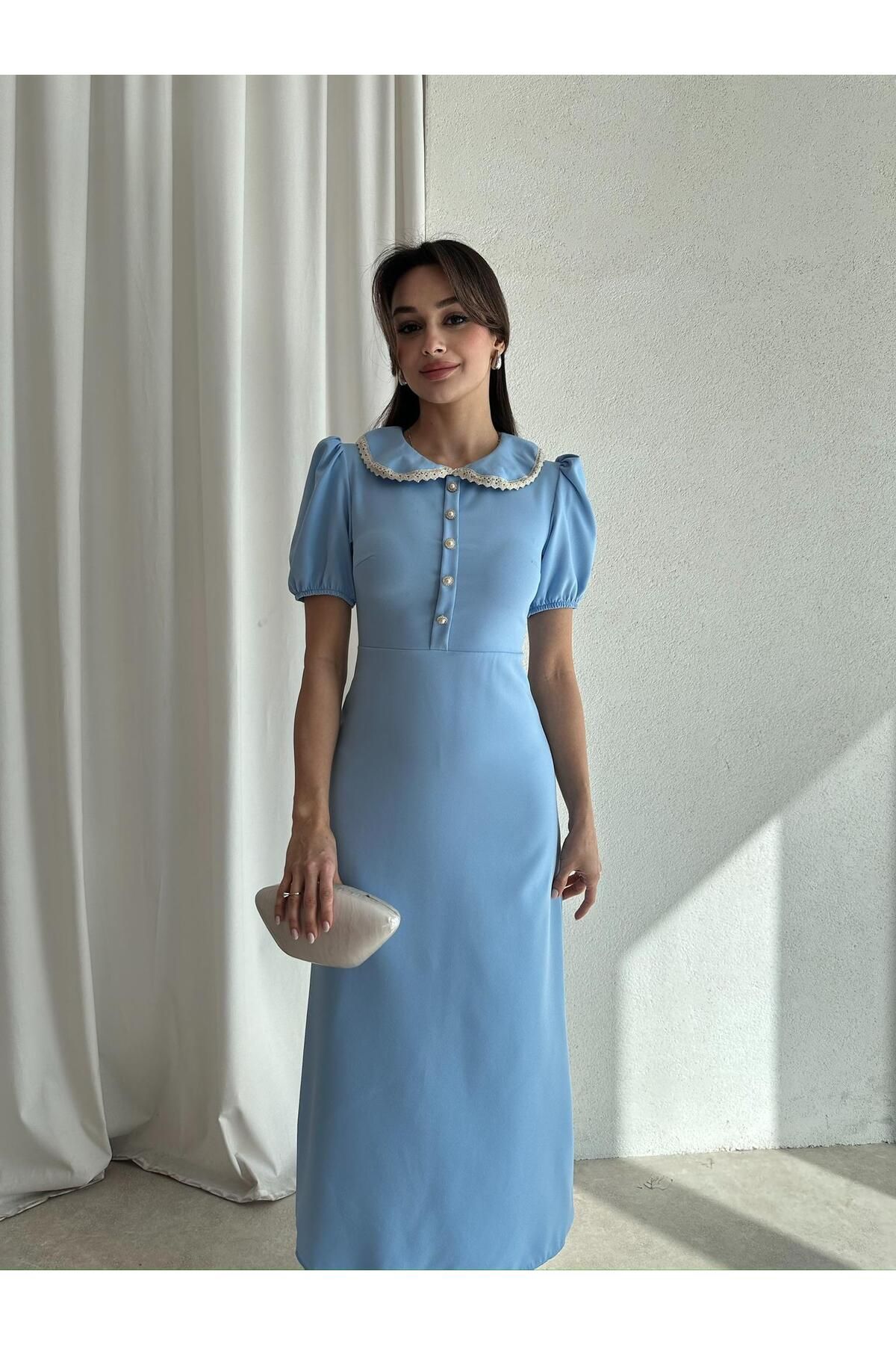 Mooi Butik JAROSLAV Midi Elbise 2580 - Bebe Mavisi