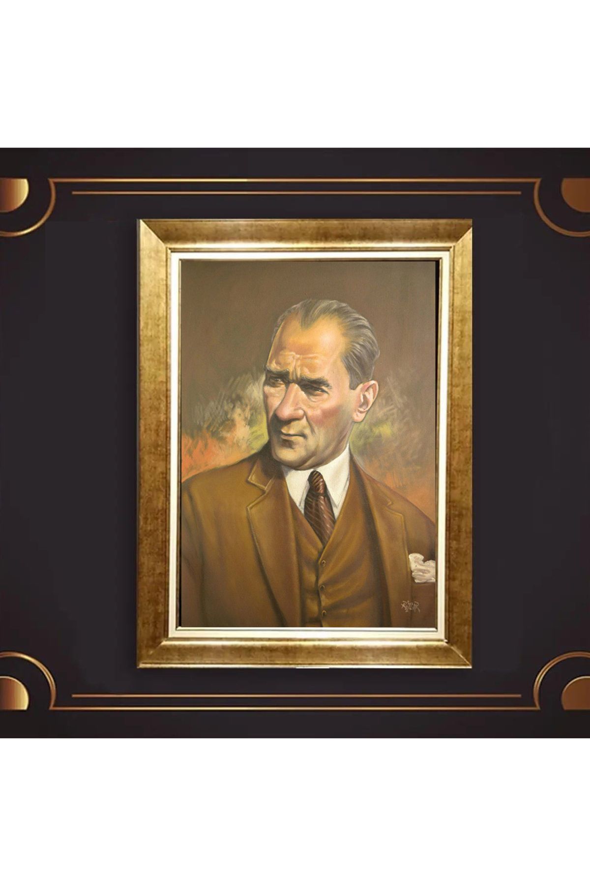 giyense ÖZEL TASARIM ÇERÇEVELİ PASPARTULU ATATÜRK TABLO A134