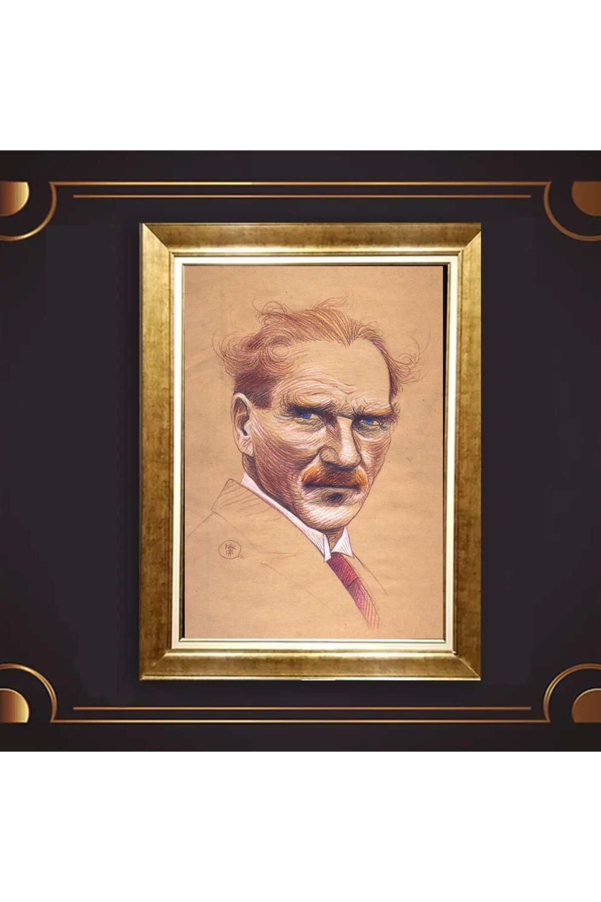 giyense ÖZEL TASARIM ÇERÇEVELİ PASPARTULU ATATÜRK TABLO A792