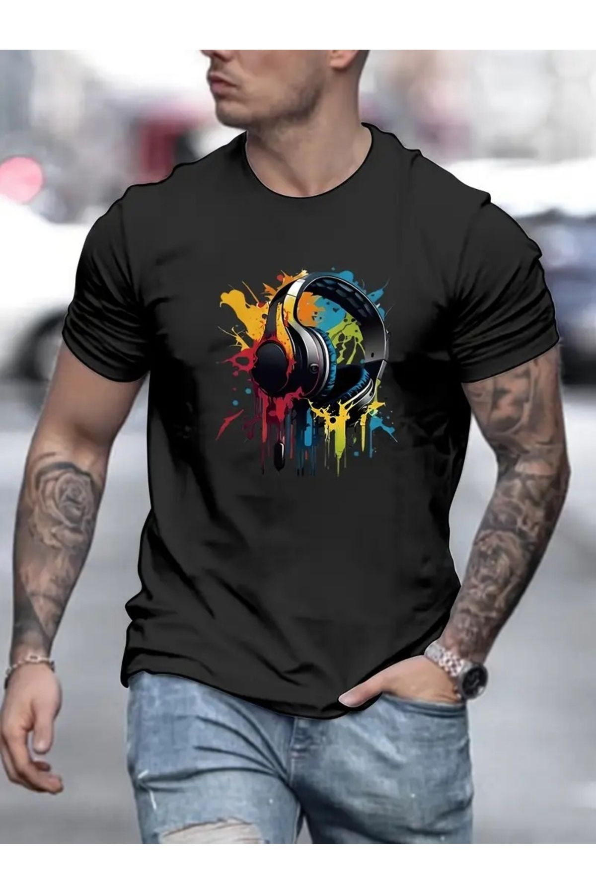 qubo sportswear & company qubo Unisex Oversize Baskılı Pamuklu Bisiklet Yaka Kısa Kollu SİYAH T-shirt