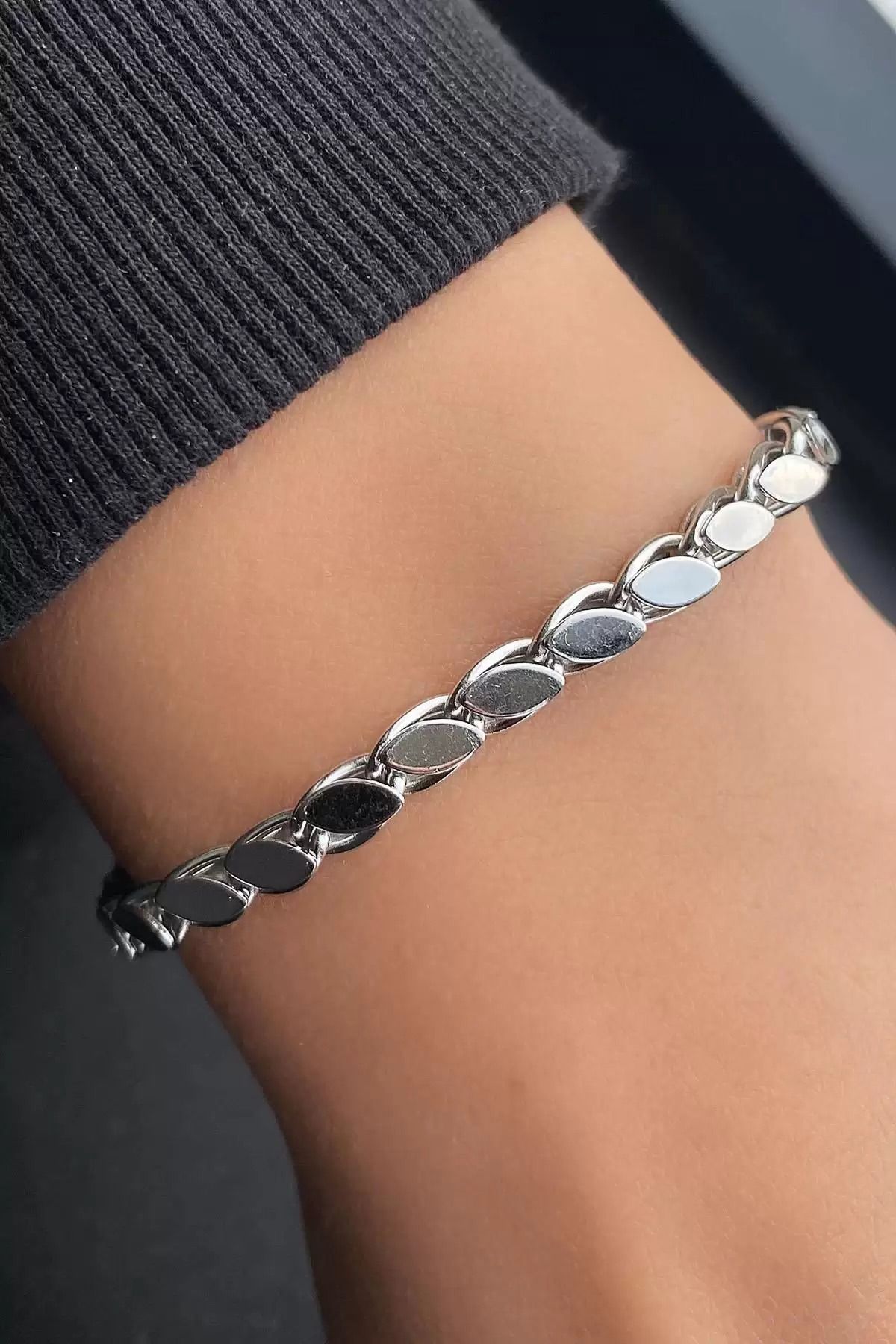 Vitastyle Gümüş Renk Arpa Zincir Çelik Bileklik