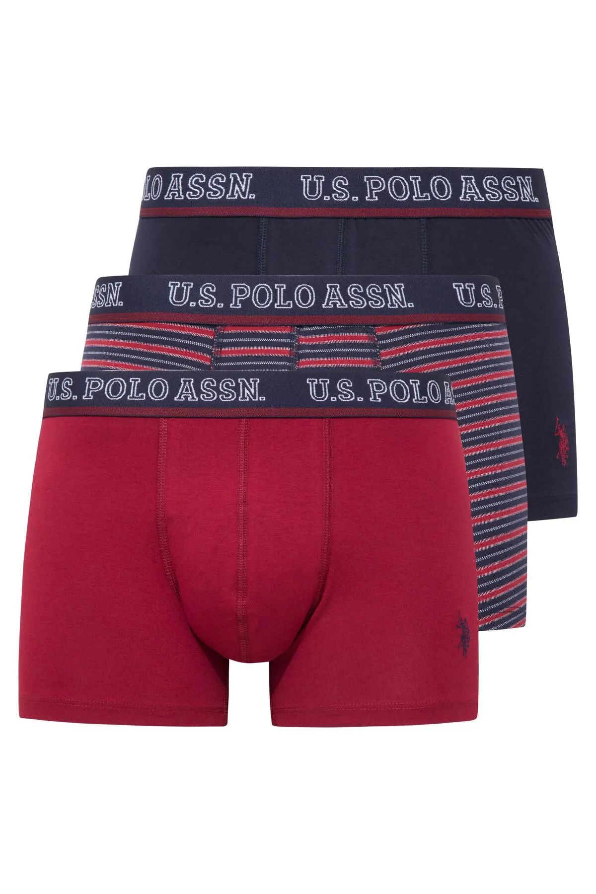 U.S. Polo Assn. 3'lü Paket Set, Pamuklu & Likralı, Bordo & Lacivert, Lastikli