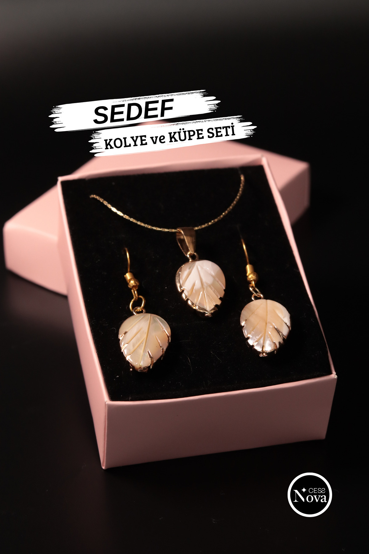 CessNova Sertifikalı Sedef  Doğal Taş Kolye Küpe Tasarım Set , Sevgililer Günü , Doğum Günü Özel Hediye